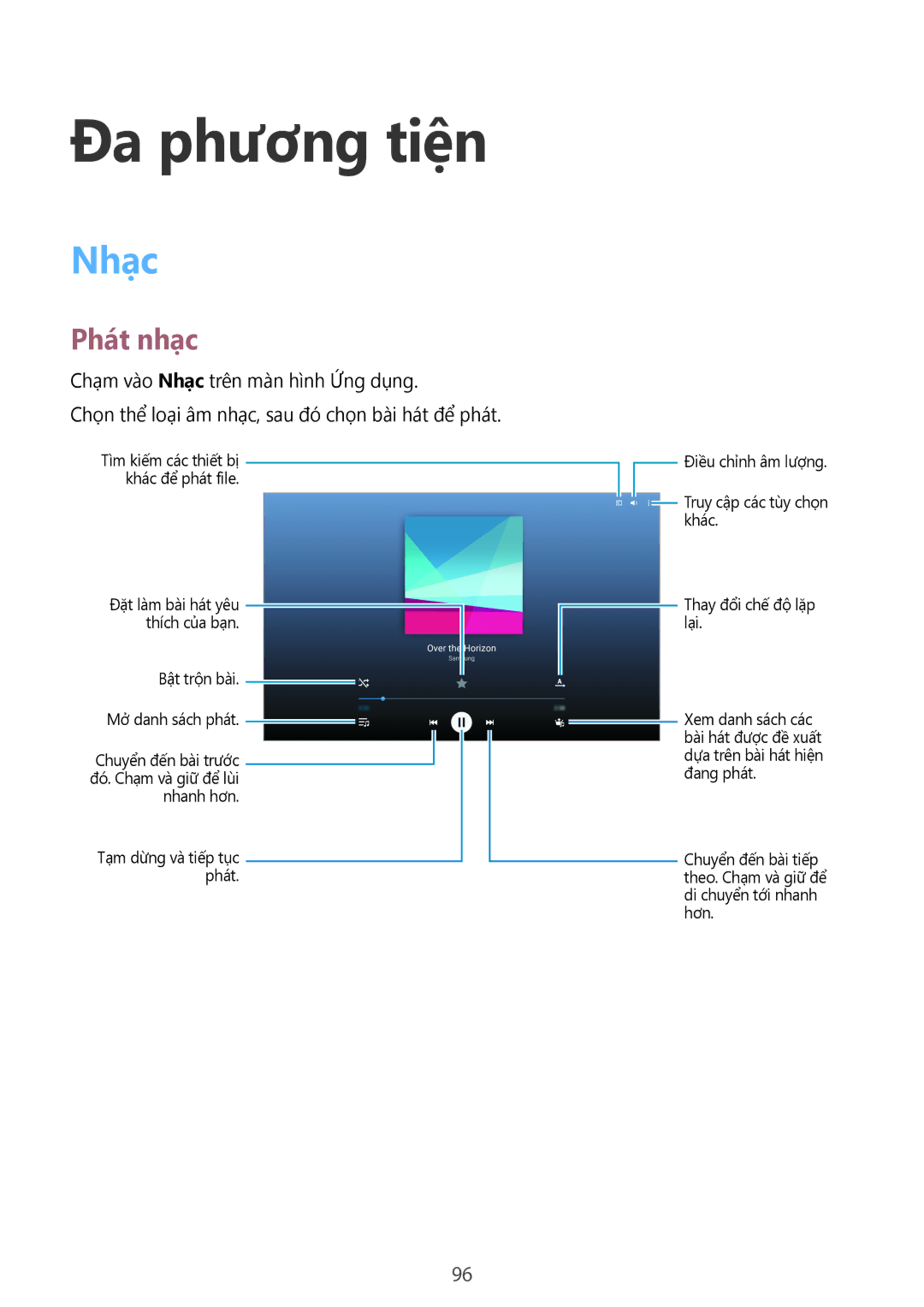 Samsung SM-T705NTSAXXV, SM-T805NTSAXXV, SM-T705NZWAXXV, SM-T805NZWAXXV manual Đa phương tiện, Nhạc, Phát nhạc 