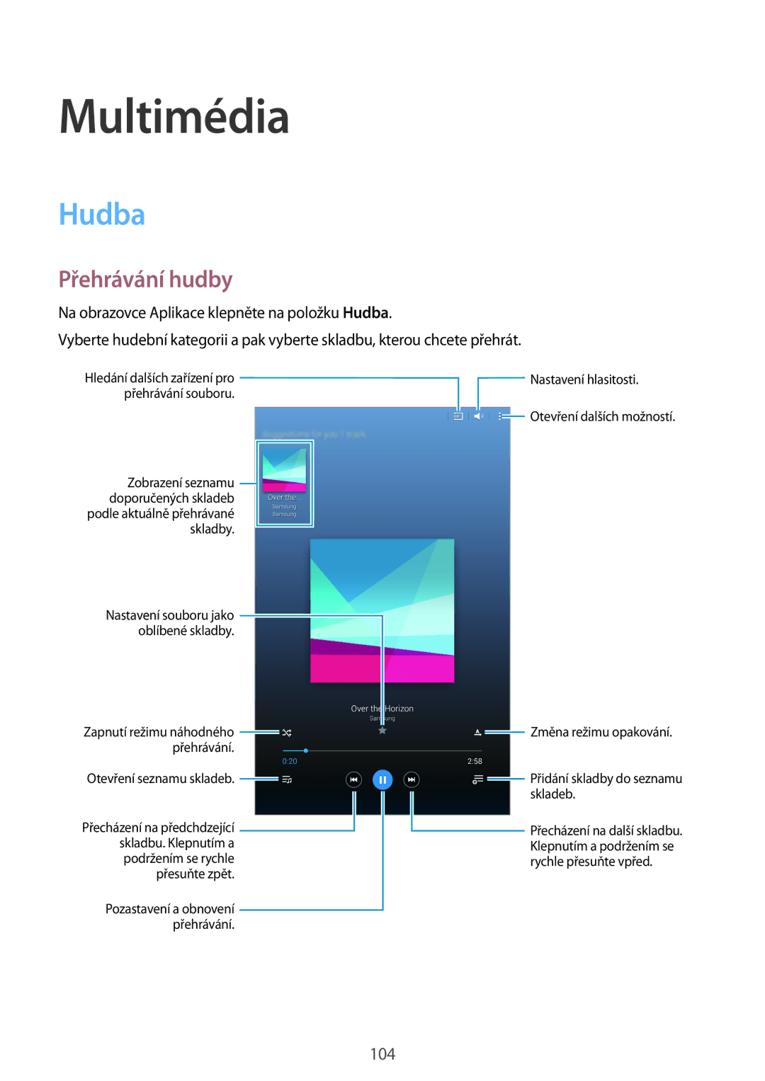 Samsung SM-T705NZWAPAN, SM-T705NZWAATO, SM-T705NZWAXEO, SM-T705NZWAEUR, SM-T705NTSAATO Multimédia, Hudba, Přehrávání hudby 