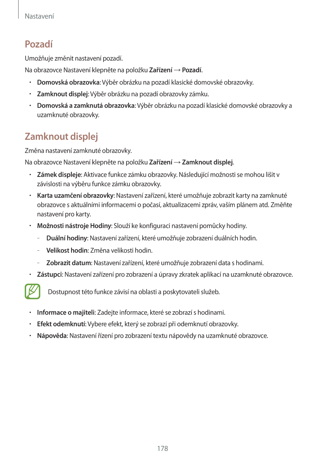 Samsung SM-T705NTSATMH, SM-T705NZWAATO, SM-T705NZWAXEO, SM-T705NZWAEUR, SM-T705NTSAATO manual Pozadí, Zamknout displej 