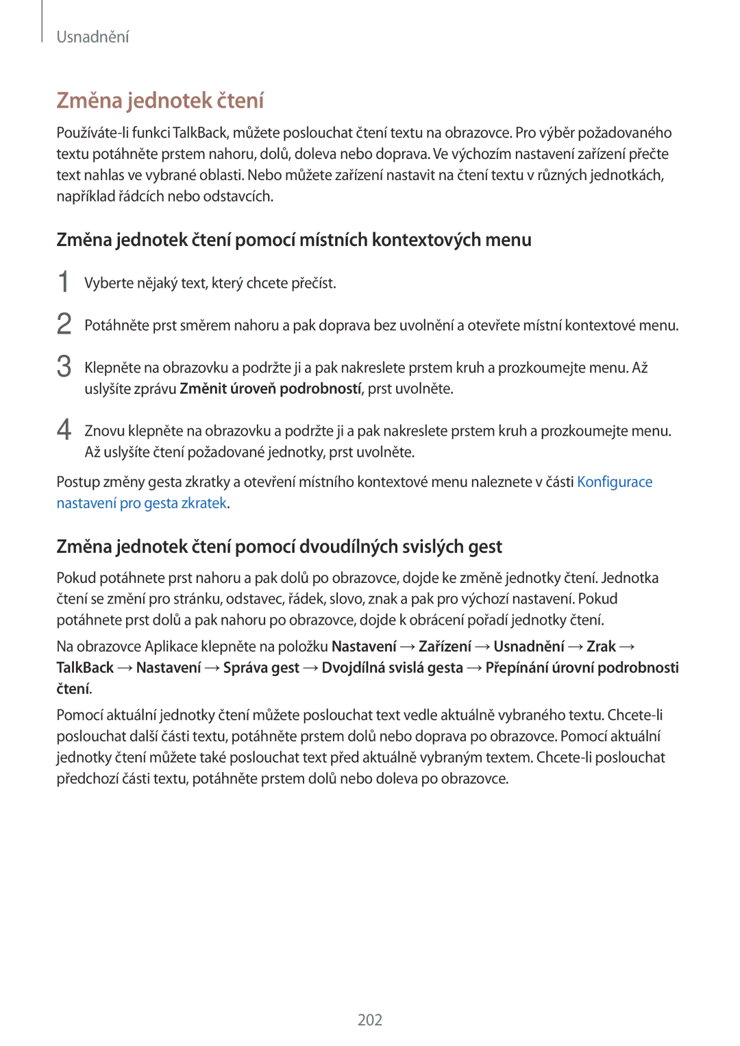 Samsung SM-T705NTSATMH, SM-T705NZWAATO, SM-T705NZWAXEO manual Změna jednotek čtení pomocí místních kontextových menu 