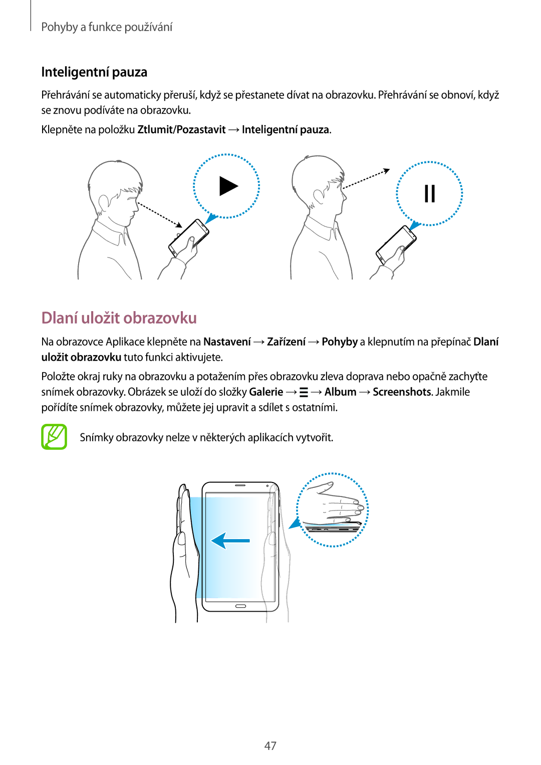 Samsung SM-T705NZWAXEH, SM-T705NZWAATO, SM-T705NZWAXEO, SM-T705NZWAEUR manual Dlaní uložit obrazovku, Inteligentní pauza 