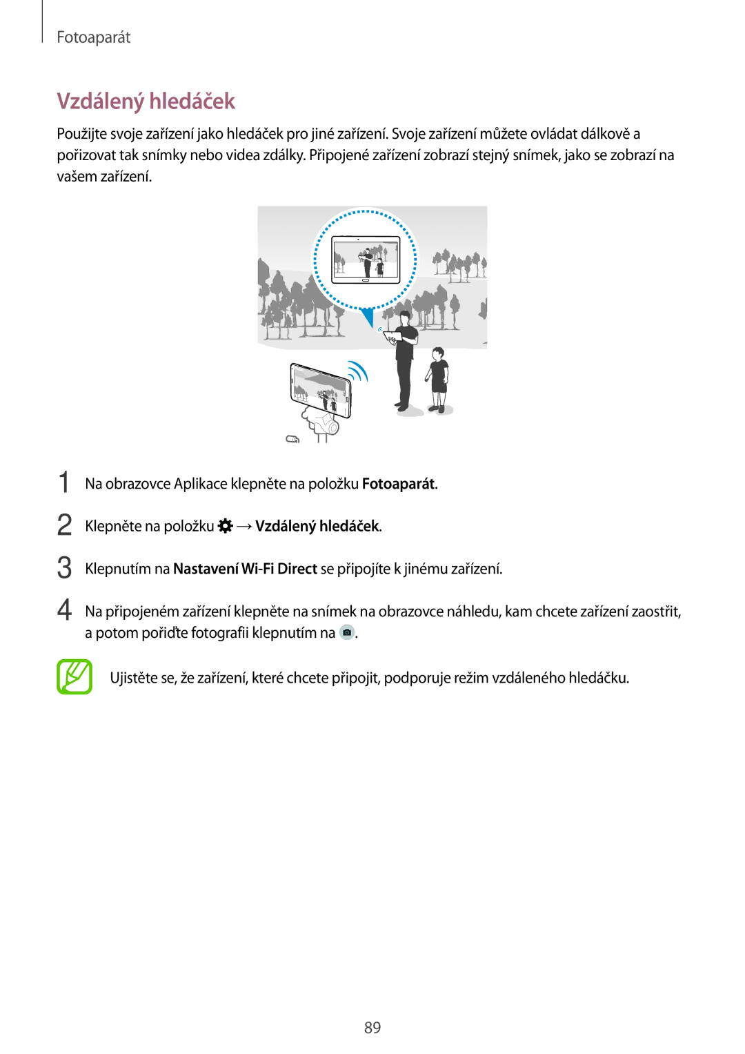 Samsung SM-T705NZWAVDH, SM-T705NZWAATO, SM-T705NZWAXEO, SM-T705NZWAEUR, SM-T705NTSAATO, SM-T705NTSAXEO manual Vzdálený hledáček 