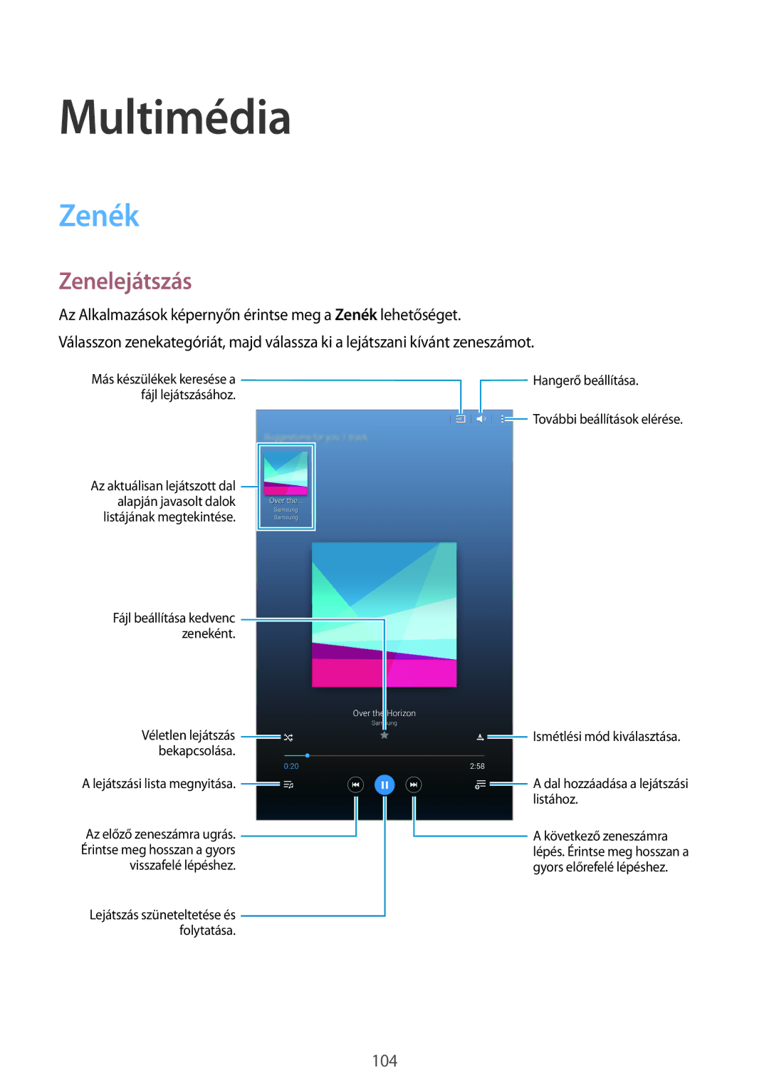 Samsung SM-T705NZWAPAN, SM-T705NZWAATO, SM-T705NZWAXEO, SM-T705NZWAEUR, SM-T705NTSAATO manual Multimédia, Zenék, Zenelejátszás 