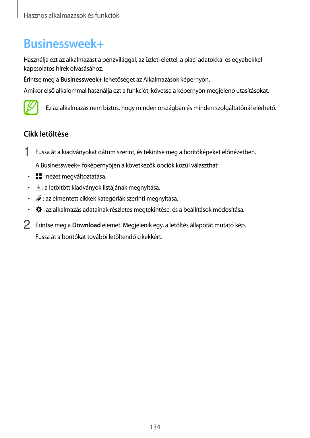 Samsung SM-T705NZWAEUR, SM-T705NZWAATO, SM-T705NZWAXEO, SM-T705NTSAATO, SM-T705NTSAXEO manual Businessweek+, Cikk letöltése 