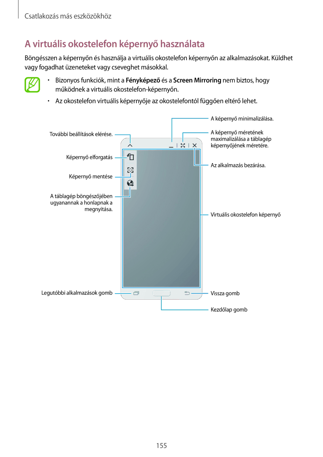 Samsung SM-T705NZWAXEH, SM-T705NZWAATO, SM-T705NZWAXEO, SM-T705NZWAEUR manual Virtuális okostelefon képernyő használata 