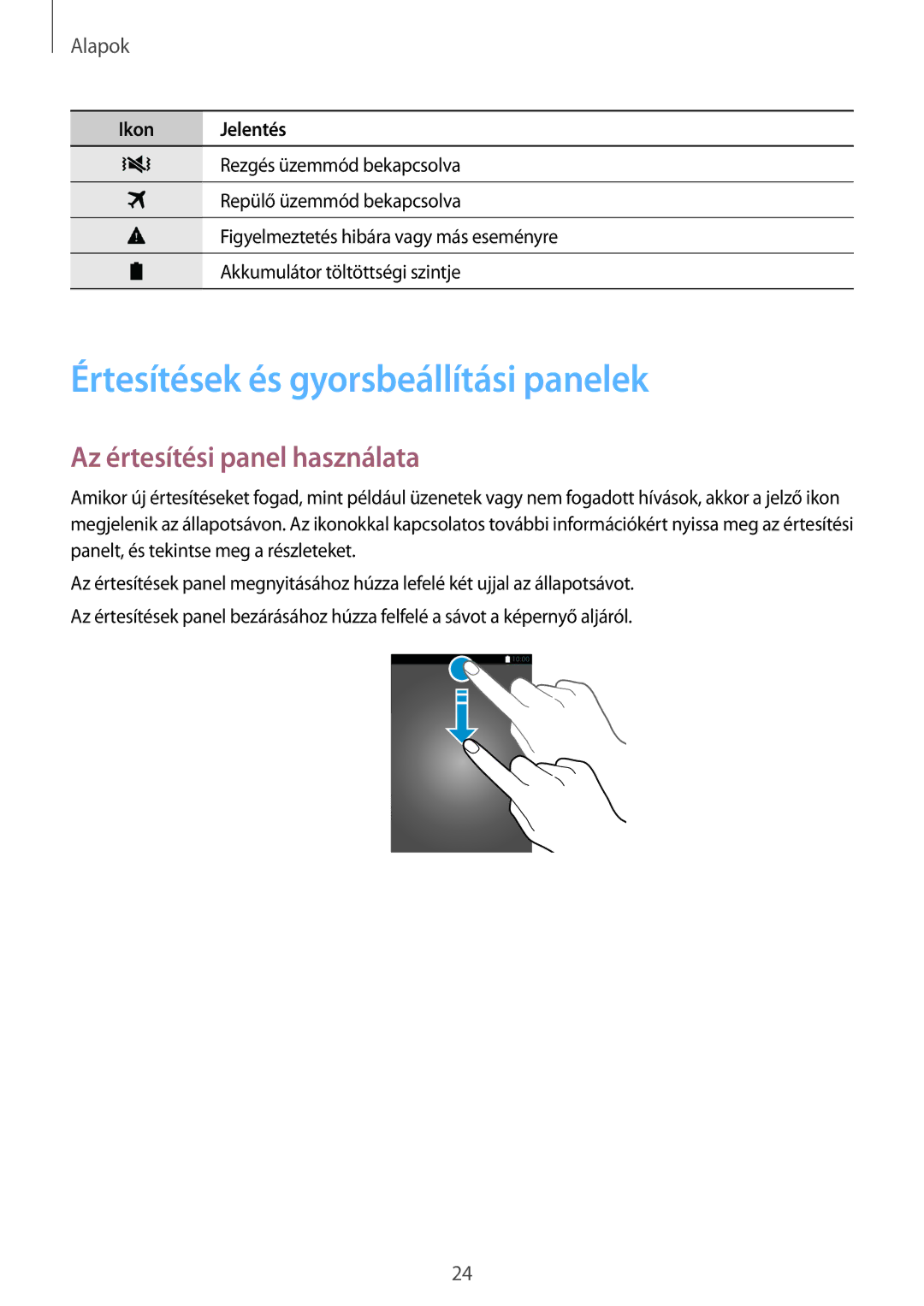 Samsung SM-T705NZWAATO, SM-T705NZWAXEO manual Értesítések és gyorsbeállítási panelek, Az értesítési panel használata 