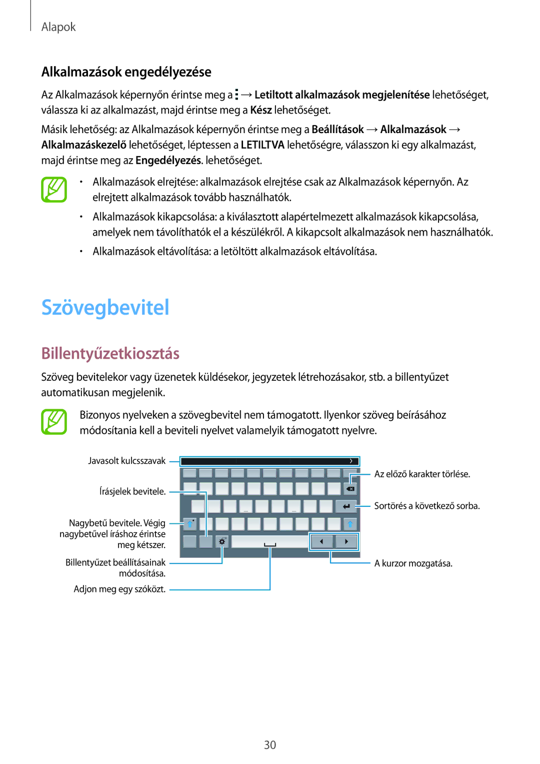 Samsung SM-T705NTSAXEZ, SM-T705NZWAATO, SM-T705NZWAXEO manual Szövegbevitel, Billentyűzetkiosztás, Alkalmazások engedélyezése 