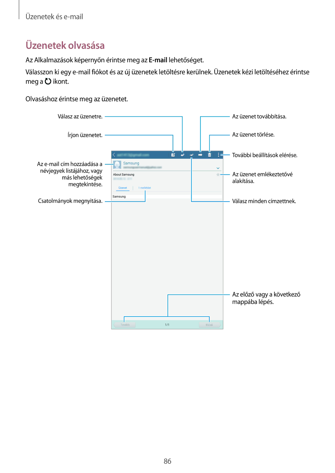 Samsung SM-T705NZWAEUR, SM-T705NZWAATO, SM-T705NZWAXEO, SM-T705NTSAATO, SM-T705NTSAXEO, SM-T705NZWAVDH manual Üzenetek olvasása 