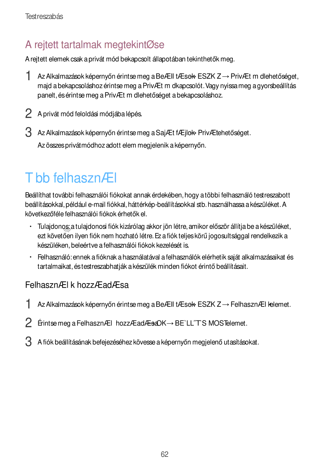 Samsung SM-T705NZWAEUR, SM-T705NZWAATO manual Több felhasználó, Rejtett tartalmak megtekintése, Felhasználók hozzáadása 