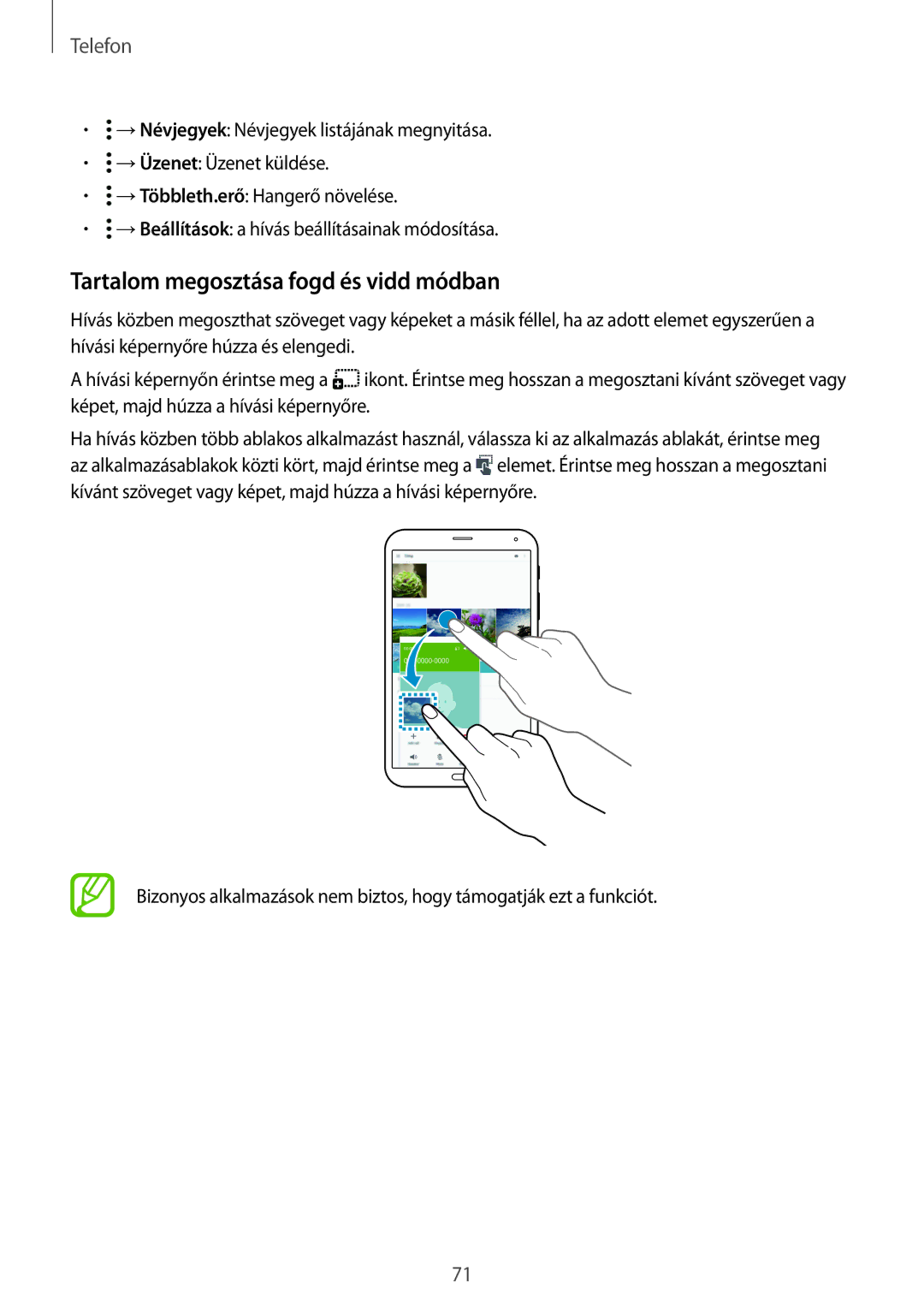 Samsung SM-T705NZWAXEH, SM-T705NZWAATO, SM-T705NZWAXEO, SM-T705NZWAEUR manual Tartalom megosztása fogd és vidd módban 