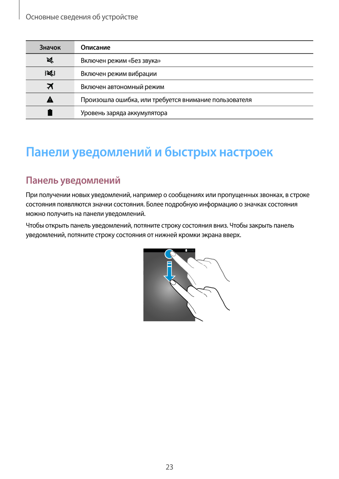 Samsung SM-T705NHAASER, SM-T705NZWASEB, SM-T705NTSASEB manual Панели уведомлений и быстрых настроек, Панель уведомлений 