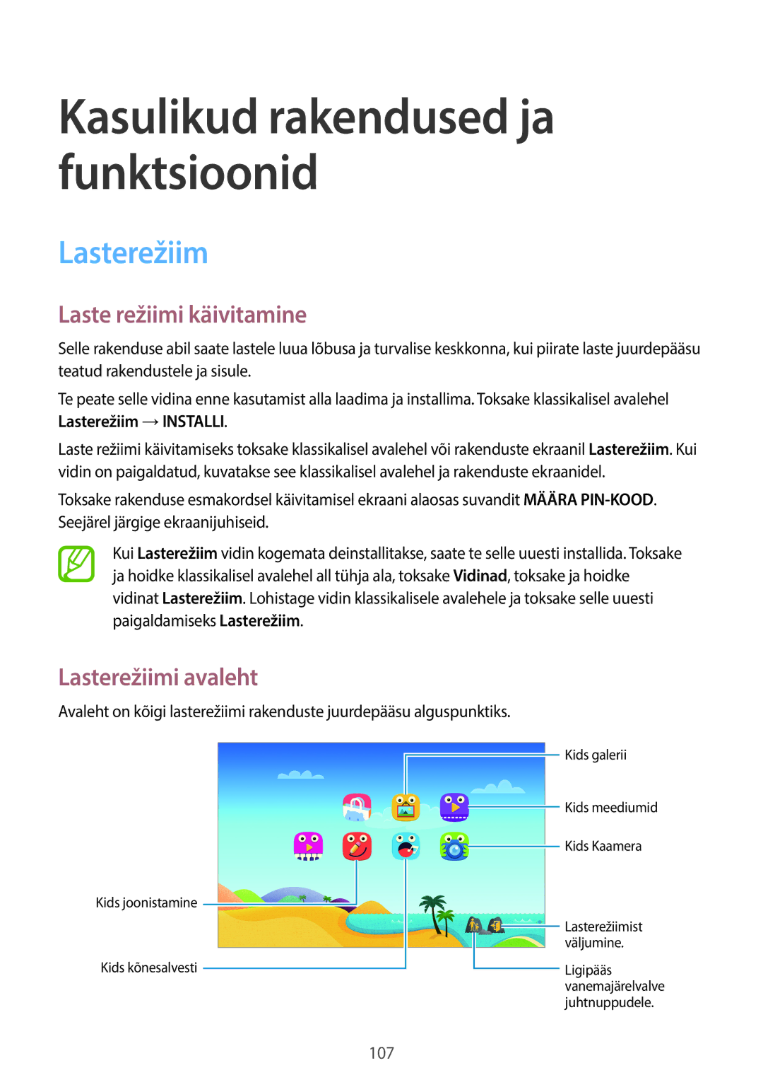 Samsung SM-T705NTSASEB, SM-T705NZWASEB manual Laste režiimi käivitamine, Lasterežiimi avaleht 