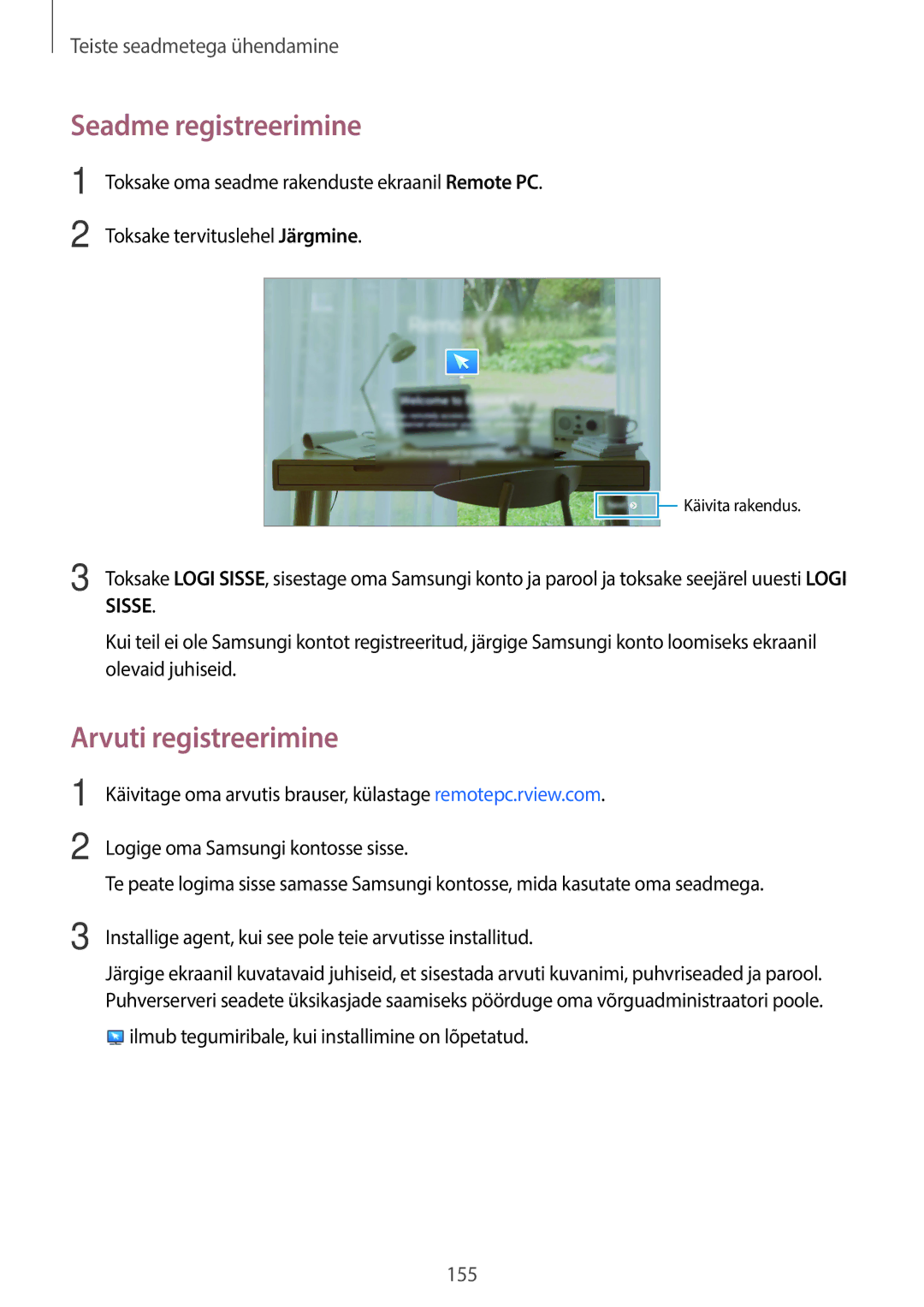Samsung SM-T705NTSASEB, SM-T705NZWASEB manual Seadme registreerimine, Arvuti registreerimine 