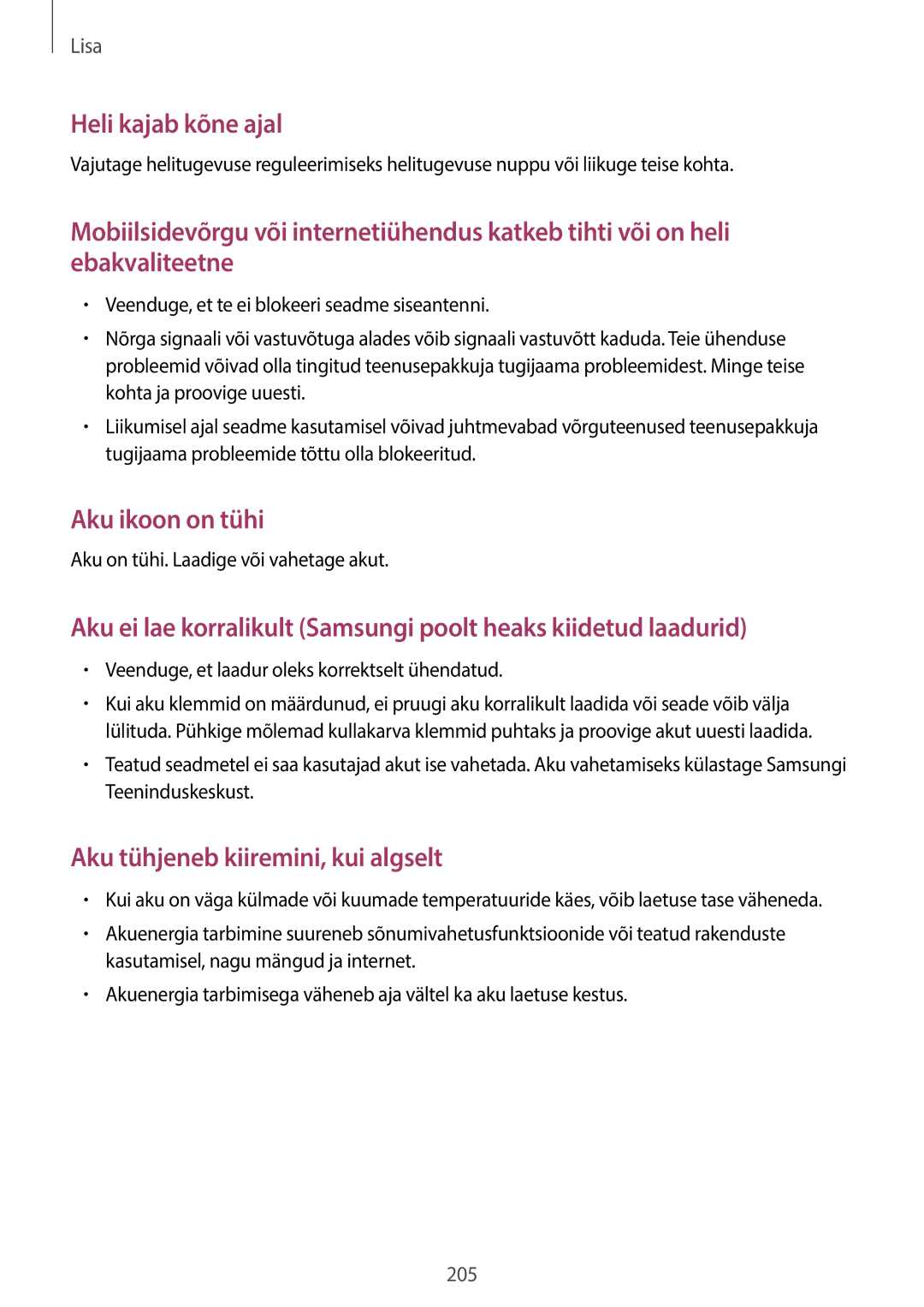 Samsung SM-T705NTSASEB, SM-T705NZWASEB manual Heli kajab kõne ajal 