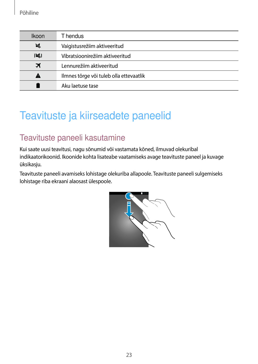 Samsung SM-T705NTSASEB, SM-T705NZWASEB manual Teavituste ja kiirseadete paneelid, Teavituste paneeli kasutamine 