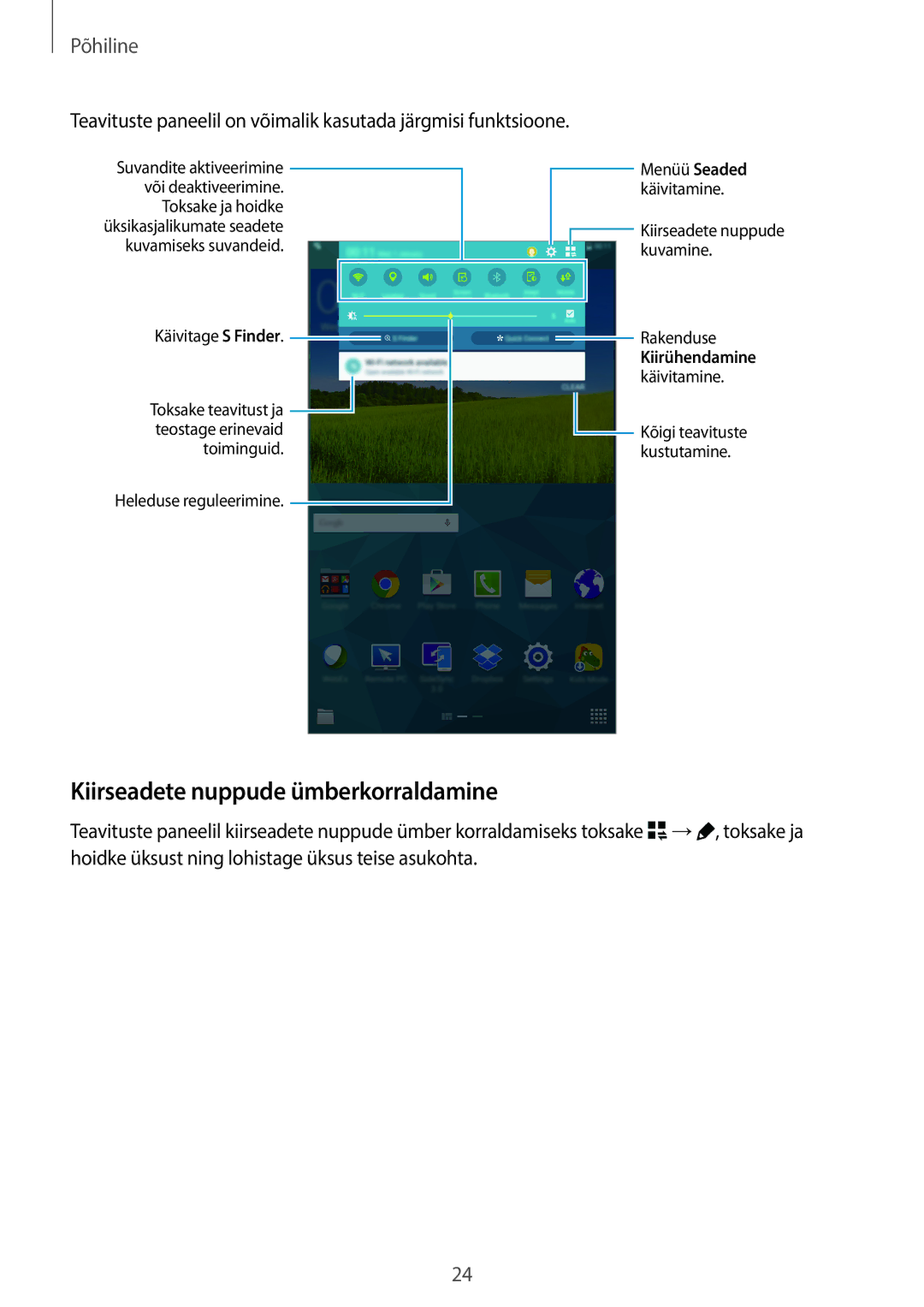 Samsung SM-T705NZWASEB, SM-T705NTSASEB manual Kiirseadete nuppude ümberkorraldamine 