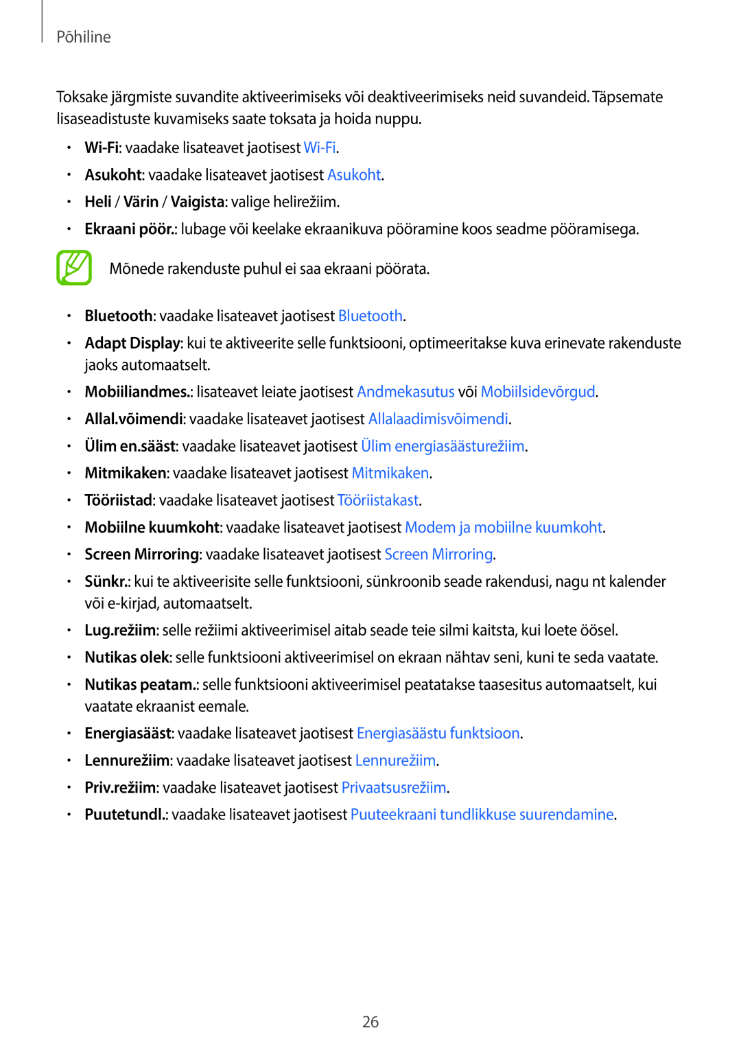 Samsung SM-T705NZWASEB, SM-T705NTSASEB manual Põhiline 