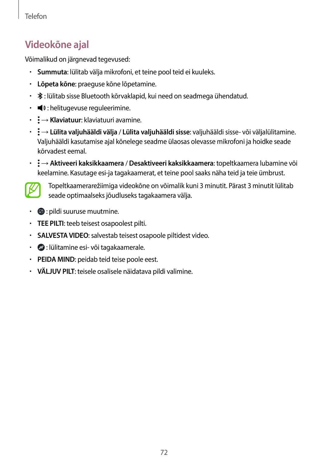 Samsung SM-T705NZWASEB, SM-T705NTSASEB manual Videokõne ajal 