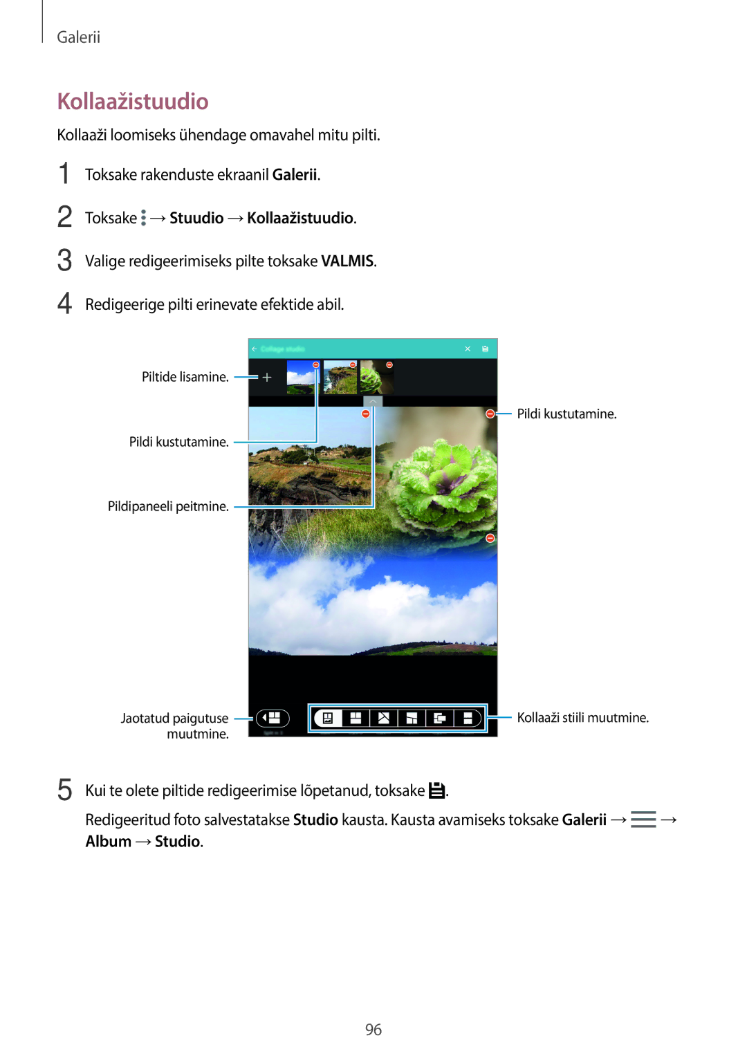Samsung SM-T705NZWASEB, SM-T705NTSASEB manual Kollaažistuudio, Album →Studio 