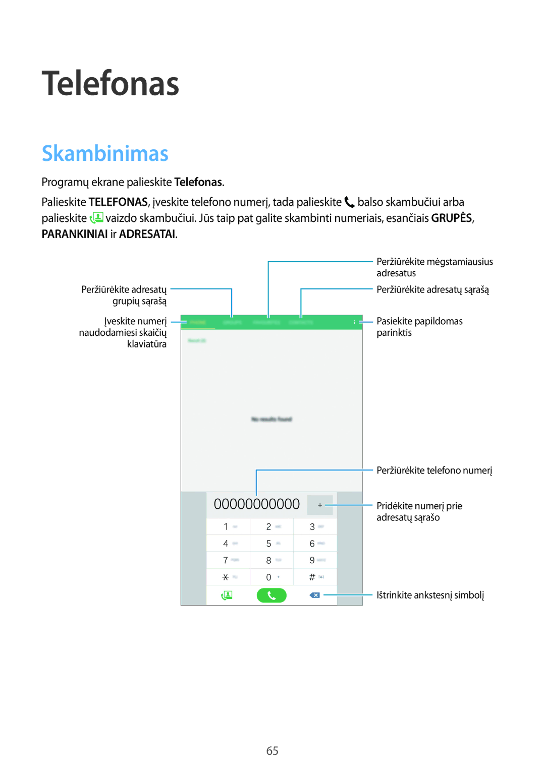 Samsung SM-T705NTSASEB, SM-T705NZWASEB manual Telefonas, Skambinimas 