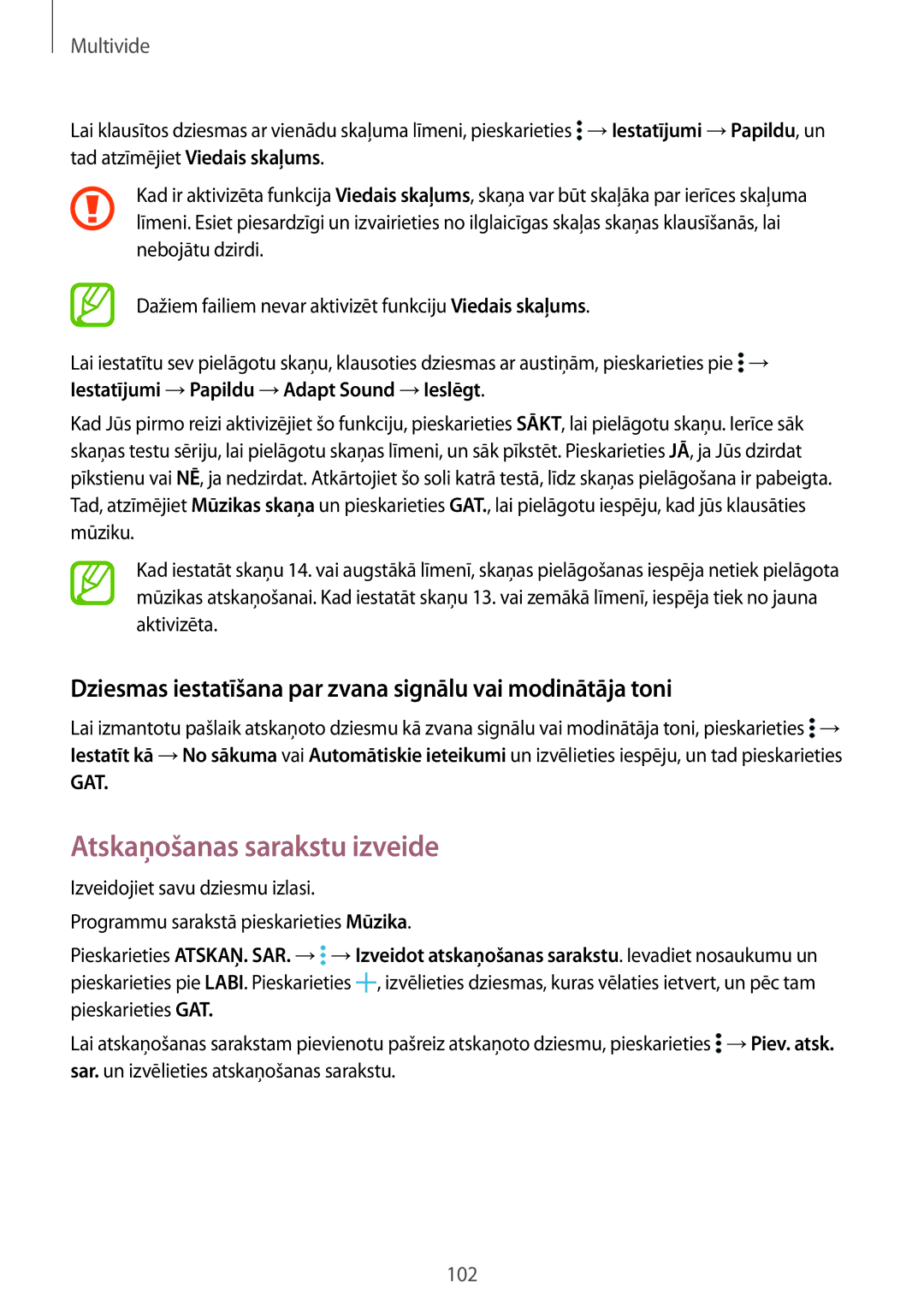 Samsung SM-T705NZWASEB manual Atskaņošanas sarakstu izveide, Dziesmas iestatīšana par zvana signālu vai modinātāja toni 