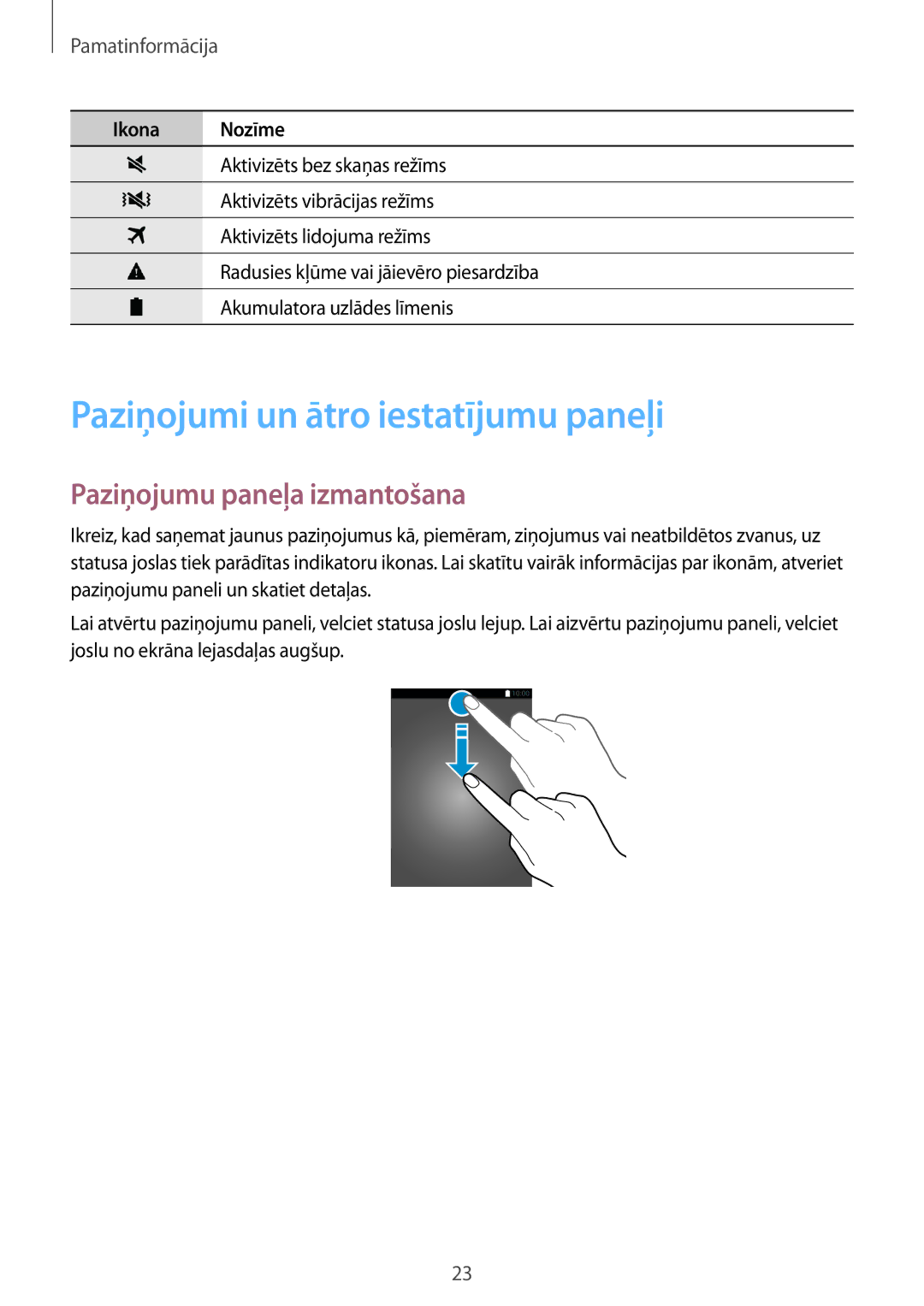 Samsung SM-T705NTSASEB, SM-T705NZWASEB manual Paziņojumi un ātro iestatījumu paneļi, Paziņojumu paneļa izmantošana 