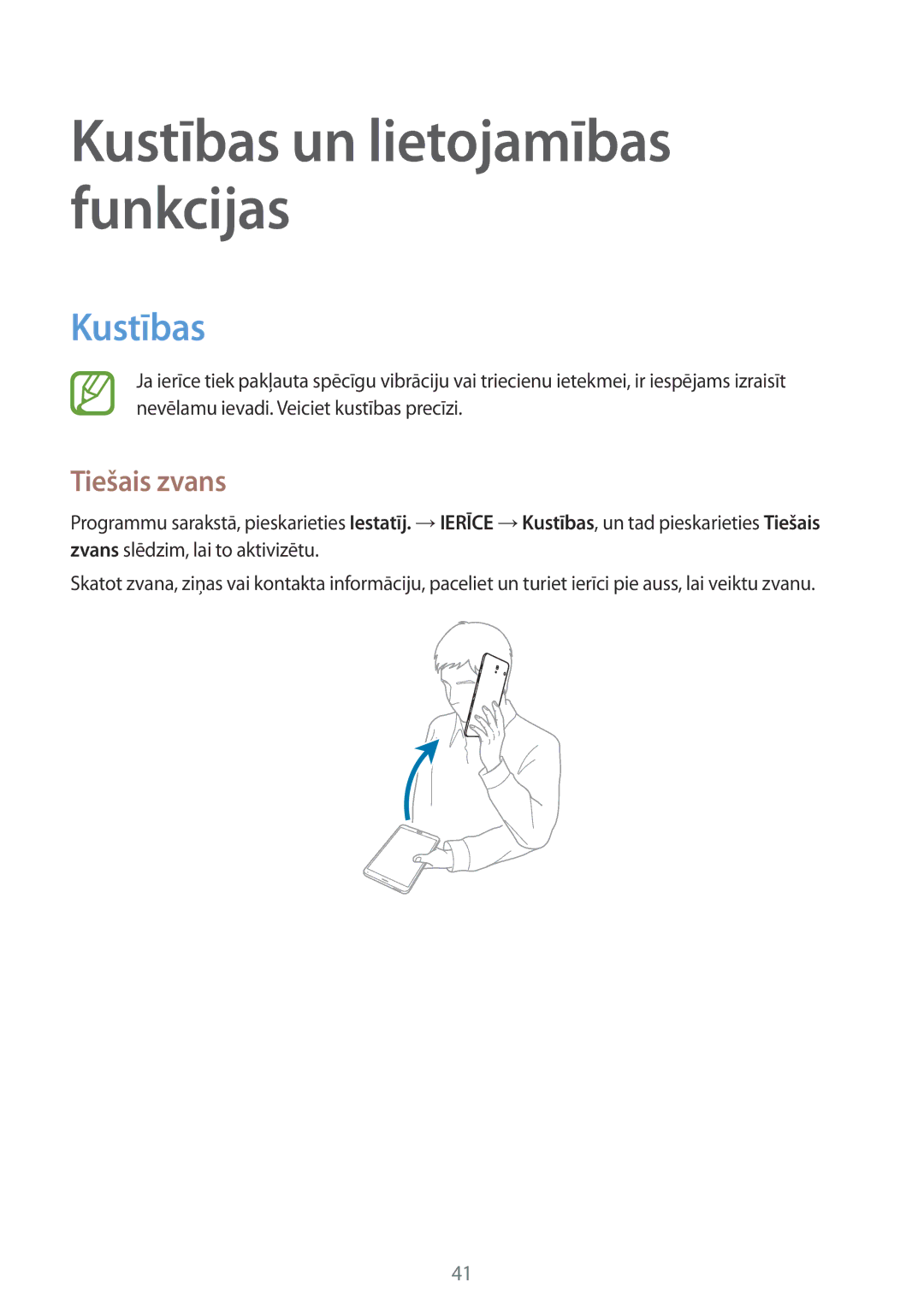 Samsung SM-T705NTSASEB, SM-T705NZWASEB manual Kustības, Tiešais zvans 