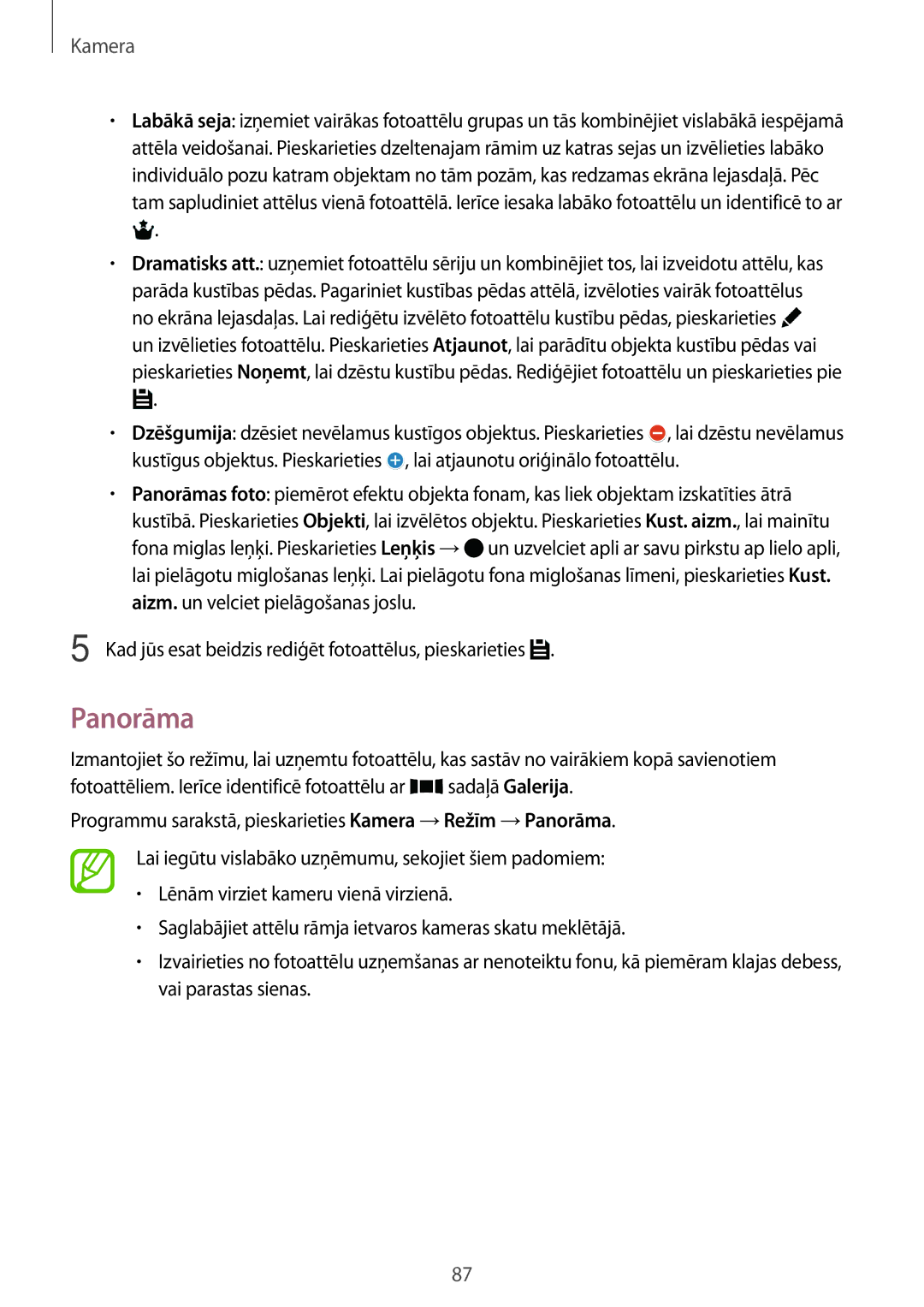 Samsung SM-T705NTSASEB, SM-T705NZWASEB manual Panorāma, Kad jūs esat beidzis rediģēt fotoattēlus, pieskarieties 