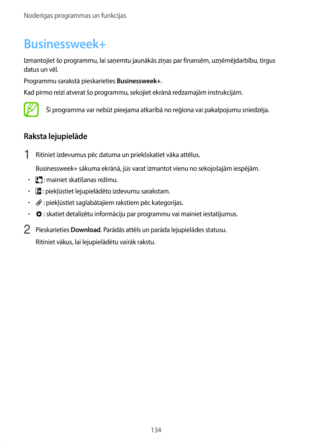 Samsung SM-T705NZWASEB, SM-T705NTSASEB manual Businessweek+, Raksta lejupielāde 