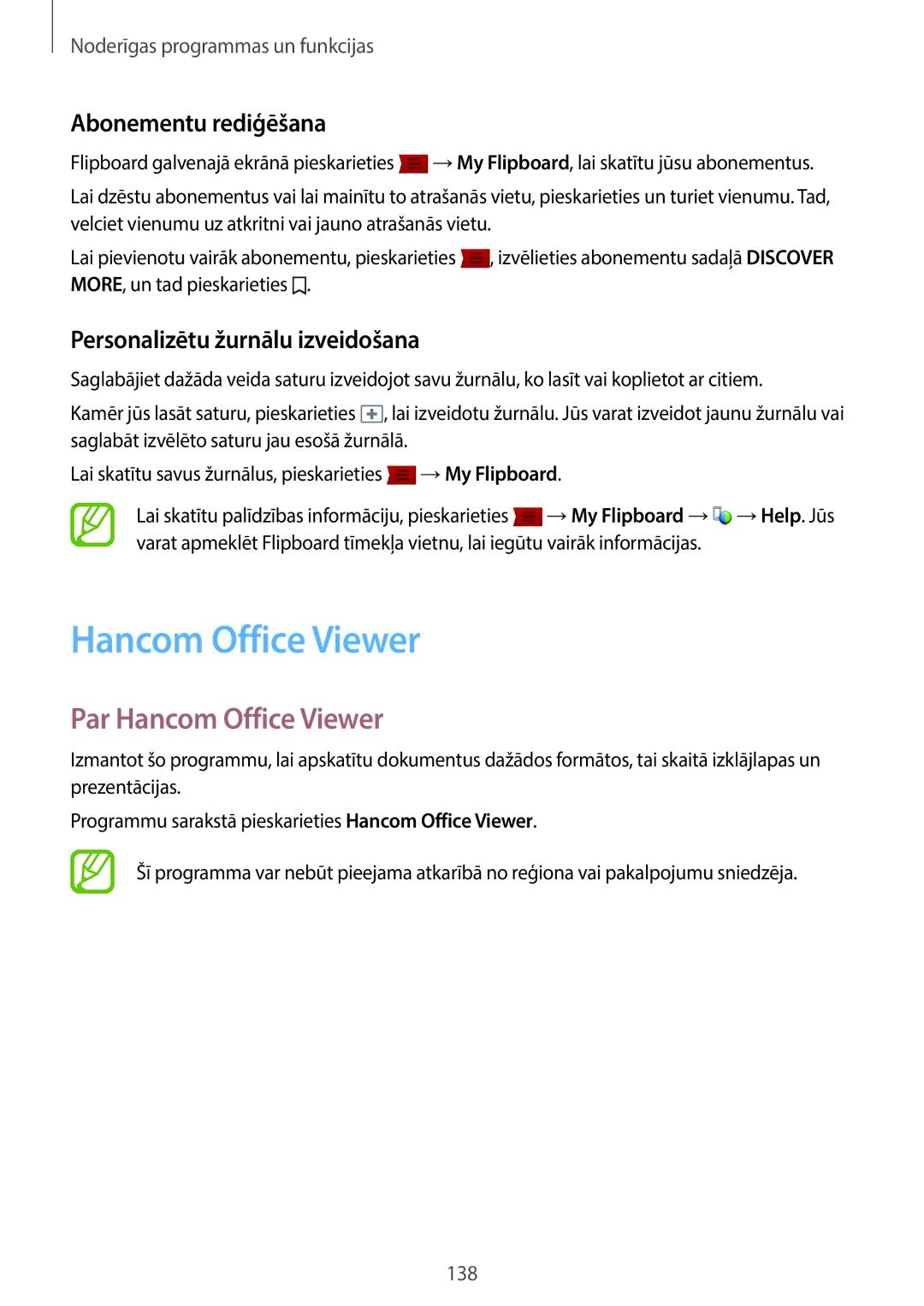 Samsung SM-T705NZWASEB manual Par Hancom Office Viewer, Abonementu rediģēšana, Personalizētu žurnālu izveidošana 