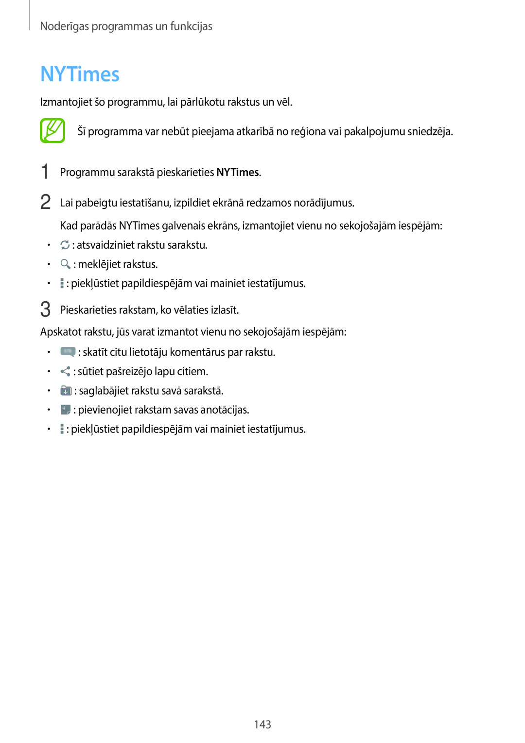 Samsung SM-T705NTSASEB, SM-T705NZWASEB manual NYTimes, Izmantojiet šo programmu, lai pārlūkotu rakstus un vēl 