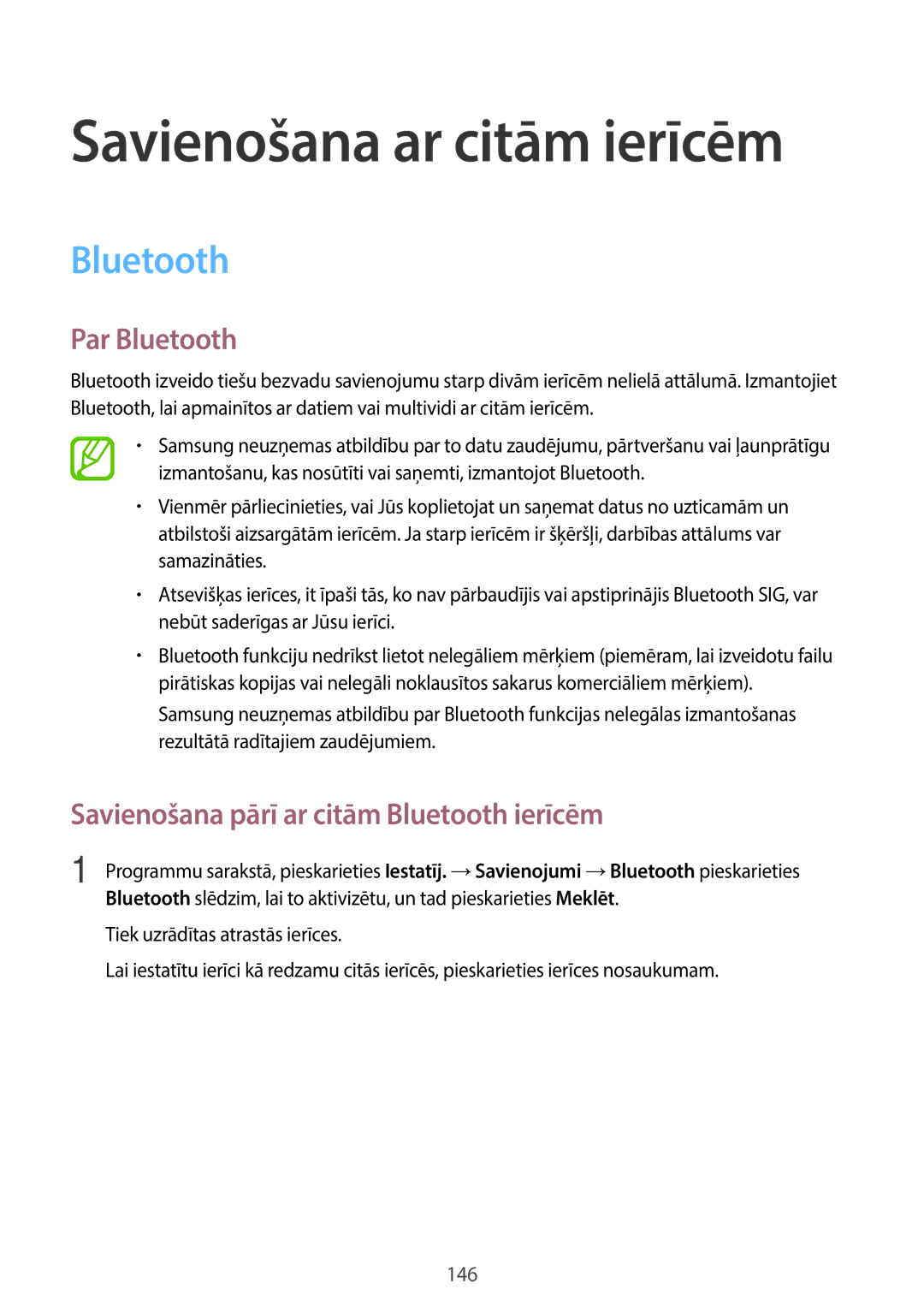 Samsung SM-T705NZWASEB, SM-T705NTSASEB manual Par Bluetooth, Savienošana pārī ar citām Bluetooth ierīcēm 