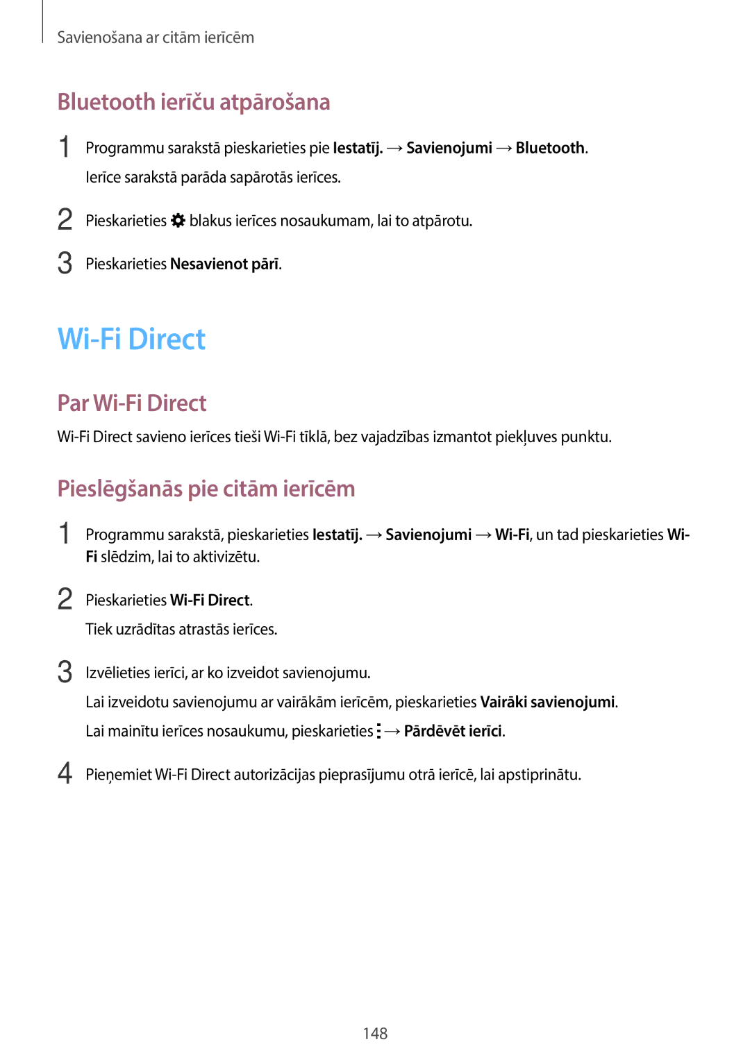 Samsung SM-T705NZWASEB, SM-T705NTSASEB Bluetooth ierīču atpārošana, Par Wi-Fi Direct, Pieslēgšanās pie citām ierīcēm 