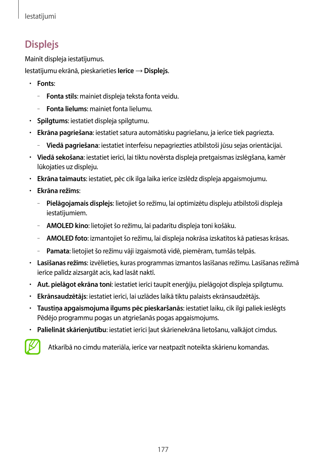Samsung SM-T705NTSASEB, SM-T705NZWASEB manual Displejs, Fonts, Ekrāna režīms 