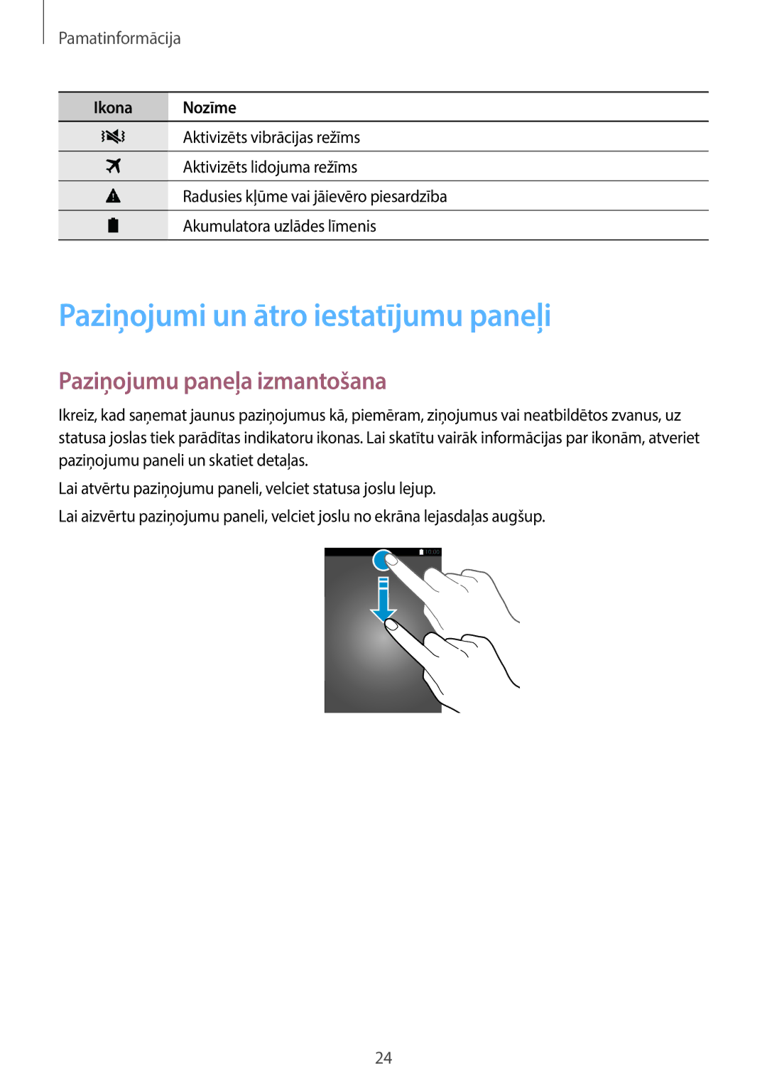 Samsung SM-T705NZWASEB, SM-T705NTSASEB manual Paziņojumi un ātro iestatījumu paneļi, Paziņojumu paneļa izmantošana 