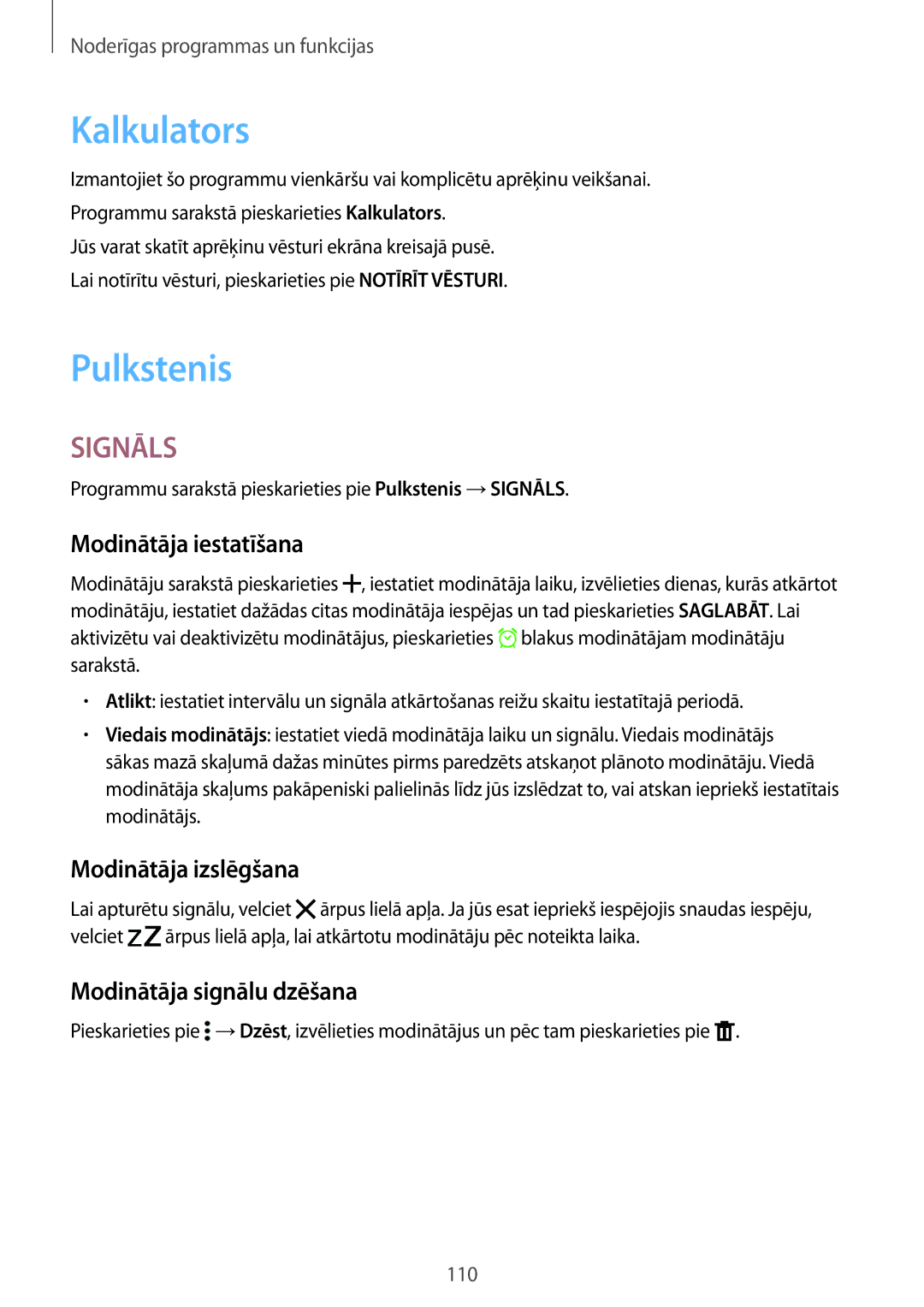 Samsung SM-T705NZWASEB Kalkulators, Pulkstenis, Modinātāja iestatīšana, Modinātāja izslēgšana, Modinātāja signālu dzēšana 