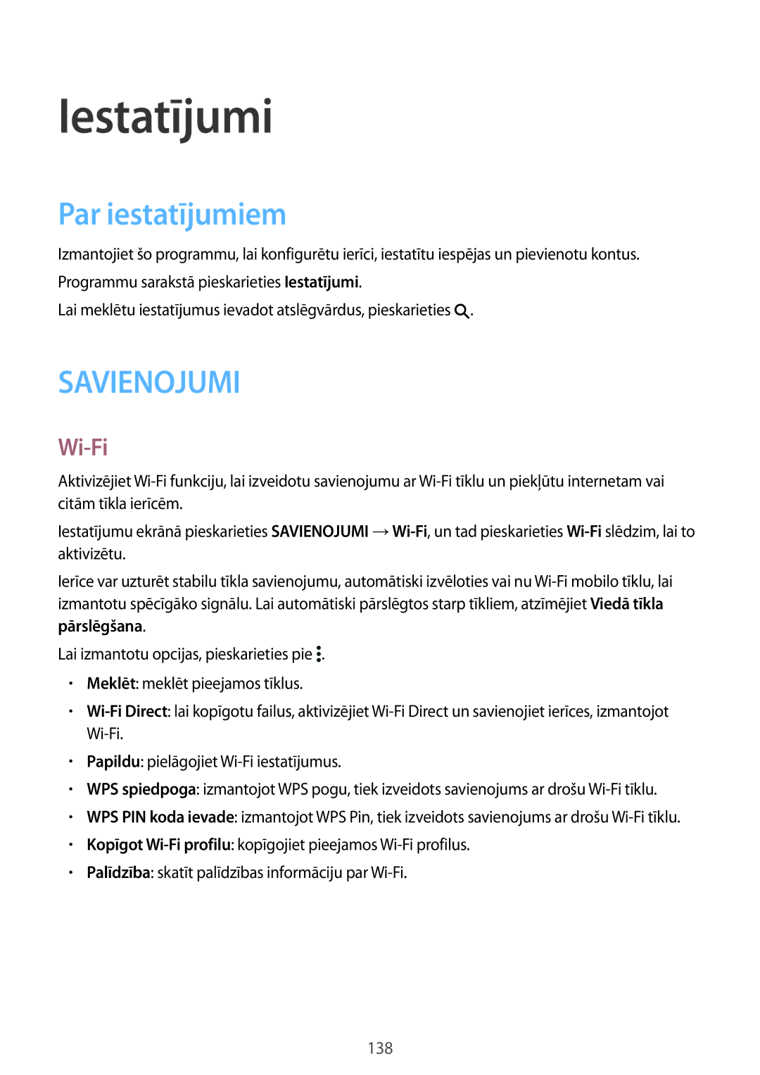 Samsung SM-T805NTSASEB, SM-T705NZWASEB, SM-T805NZWASEB, SM-T705NTSASEB, SM-T805NHAASEB Iestatījumi, Par iestatījumiem, Wi-Fi 