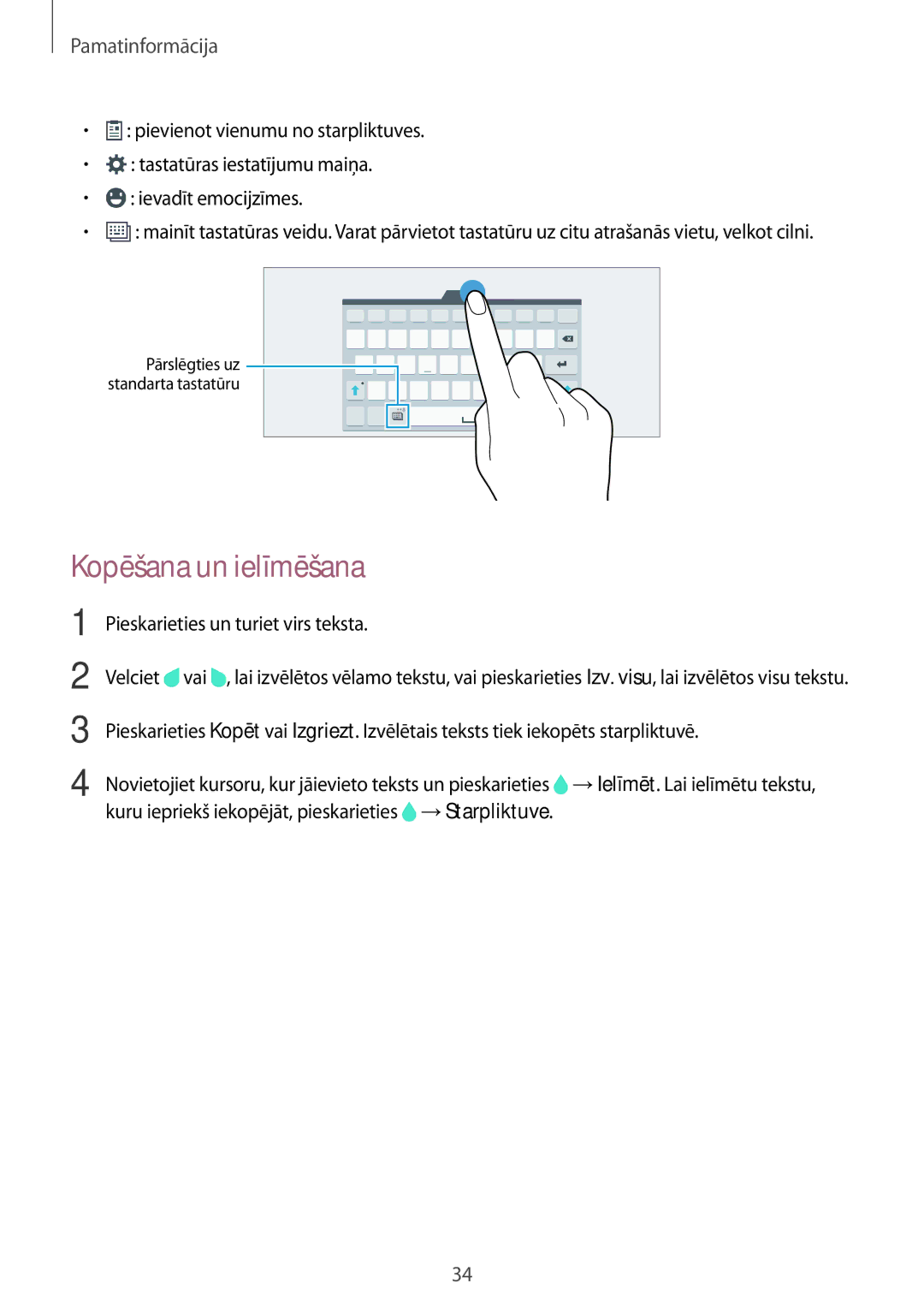 Samsung SM-T805NHAASEB, SM-T705NZWASEB, SM-T805NZWASEB manual Kopēšana un ielīmēšana, Pieskarieties un turiet virs teksta 