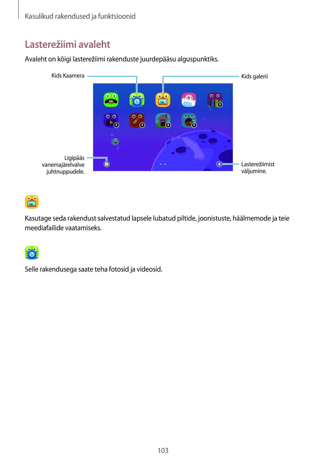 Samsung SM-T805NTSASEB, SM-T705NZWASEB, SM-T805NZWASEB, SM-T705NTSASEB, SM-T805NHAASEB manual Lasterežiimi avaleht 