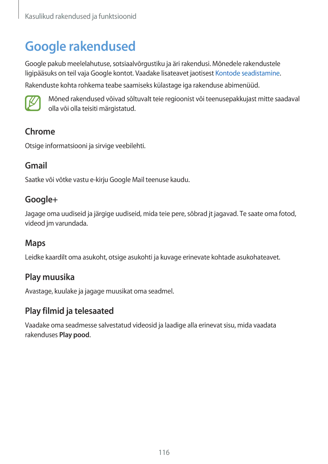 Samsung SM-T805NZWASEB, SM-T705NZWASEB, SM-T705NTSASEB manual Google rakendused, Otsige informatsiooni ja sirvige veebilehti 