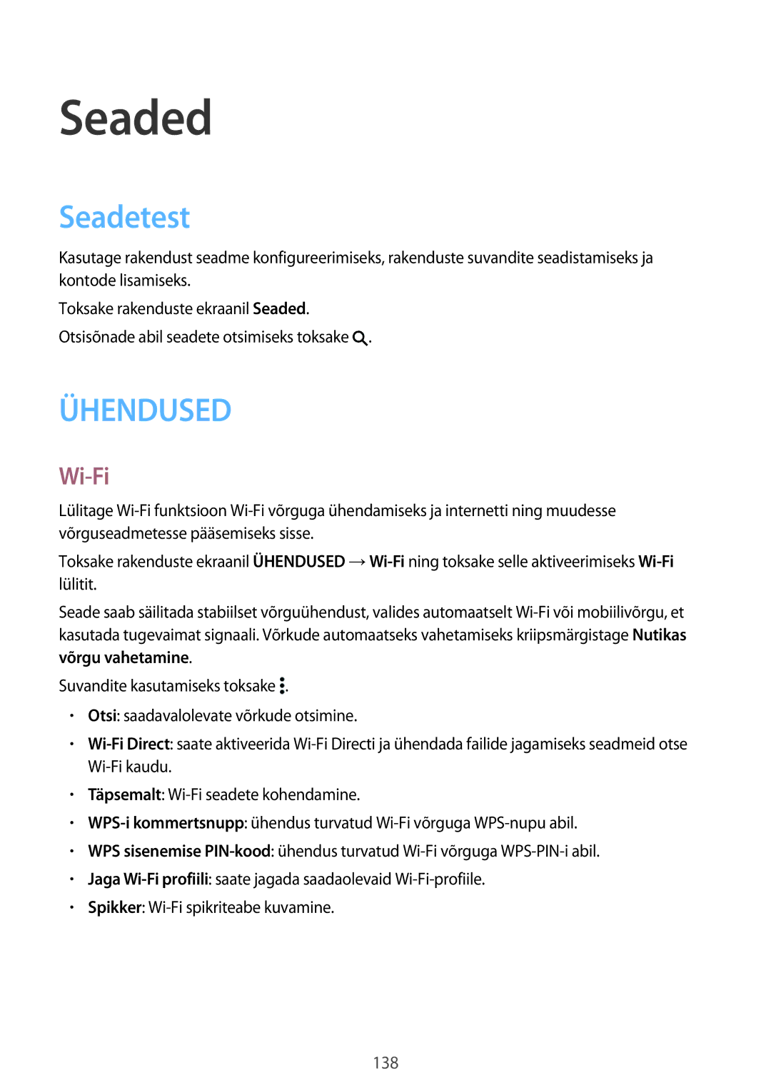 Samsung SM-T805NTSASEB, SM-T705NZWASEB, SM-T805NZWASEB, SM-T705NTSASEB, SM-T805NHAASEB manual Seaded, Seadetest, Wi-Fi 