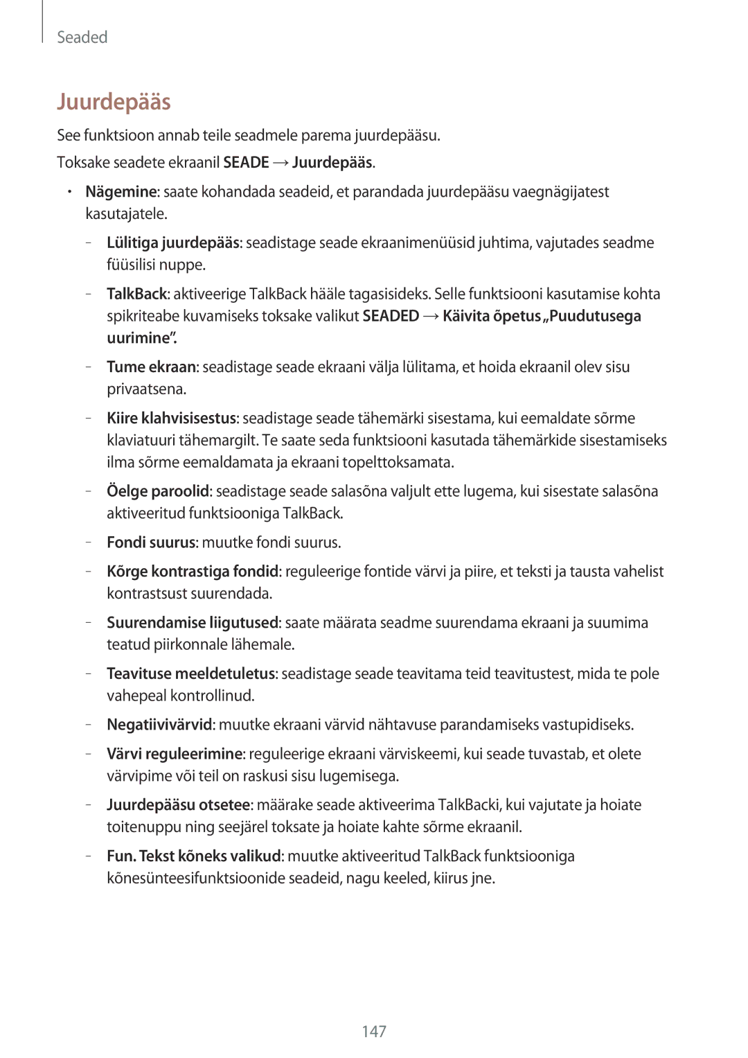 Samsung SM-T705NTSASEB, SM-T705NZWASEB, SM-T805NZWASEB, SM-T805NTSASEB, SM-T805NHAASEB manual Juurdepääs 