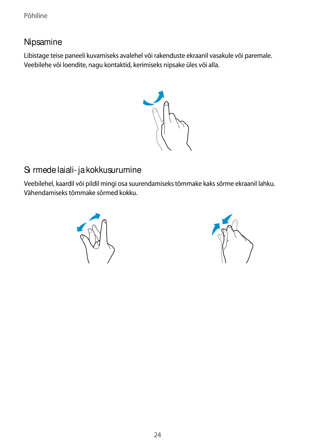 Samsung SM-T805NHAASEB, SM-T705NZWASEB, SM-T805NZWASEB, SM-T705NTSASEB manual Nipsamine, Sõrmede laiali- ja kokkusurumine 