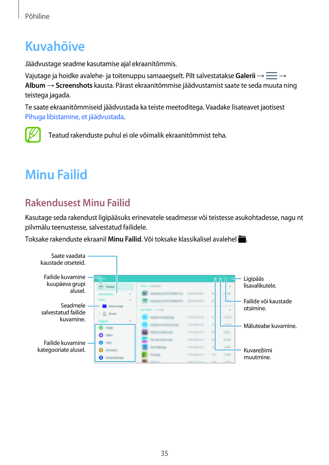 Samsung SM-T705NZWASEB, SM-T805NZWASEB, SM-T705NTSASEB, SM-T805NTSASEB, SM-T805NHAASEB Kuvahõive, Rakendusest Minu Failid 