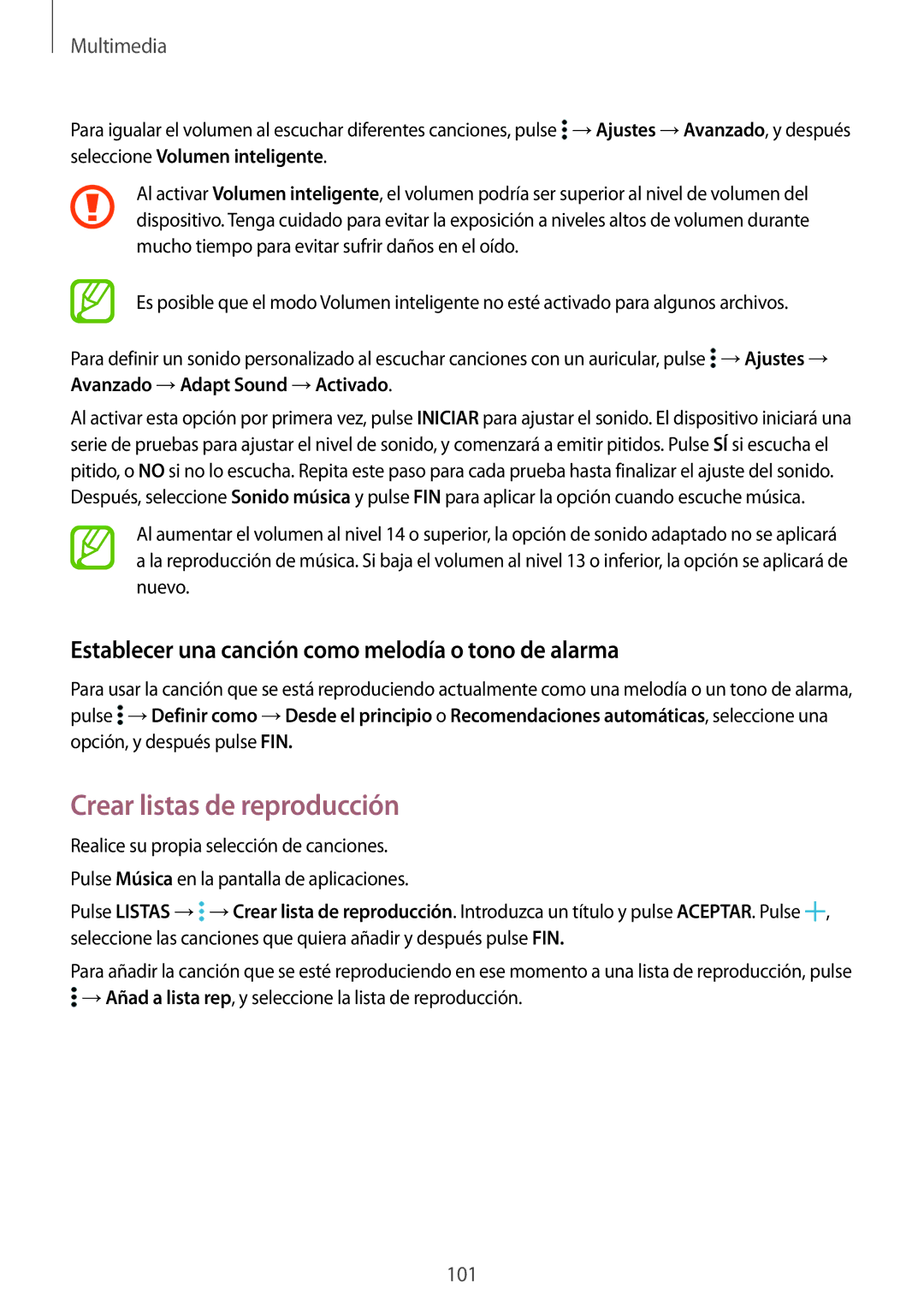 Samsung SM-T705NTSAPHE, SM-T705NZWATPH Crear listas de reproducción, Establecer una canción como melodía o tono de alarma 