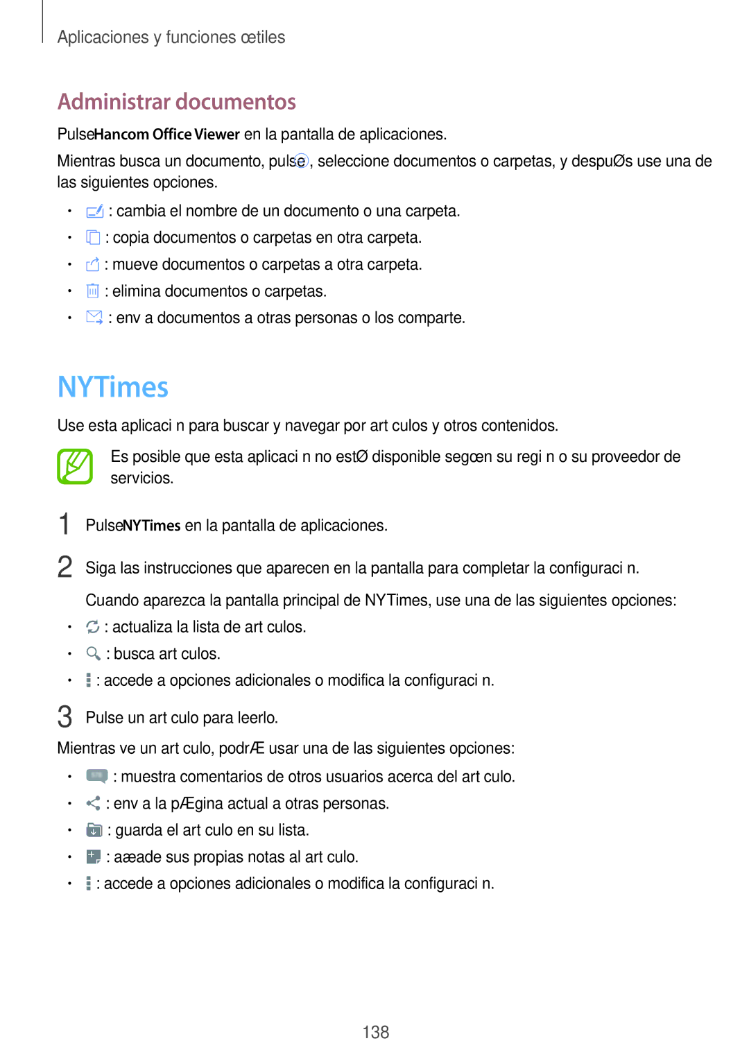 Samsung SM-T705NZWATPH, SM-T705NTSATPH, SM-T705NZWADBT, SM-T705NZWAITV, SM-T705NZWAPHE manual NYTimes, Administrar documentos 