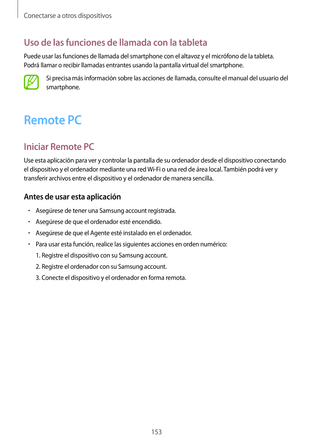 Samsung SM-T705NZWAITV, SM-T705NZWATPH manual Uso de las funciones de llamada con la tableta, Iniciar Remote PC 