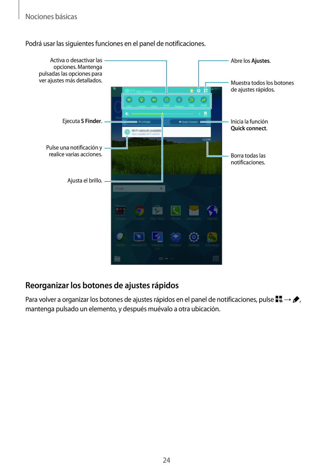 Samsung SM-T705NZWATPH, SM-T705NTSATPH, SM-T705NZWADBT, SM-T705NZWAITV manual Reorganizar los botones de ajustes rápidos 