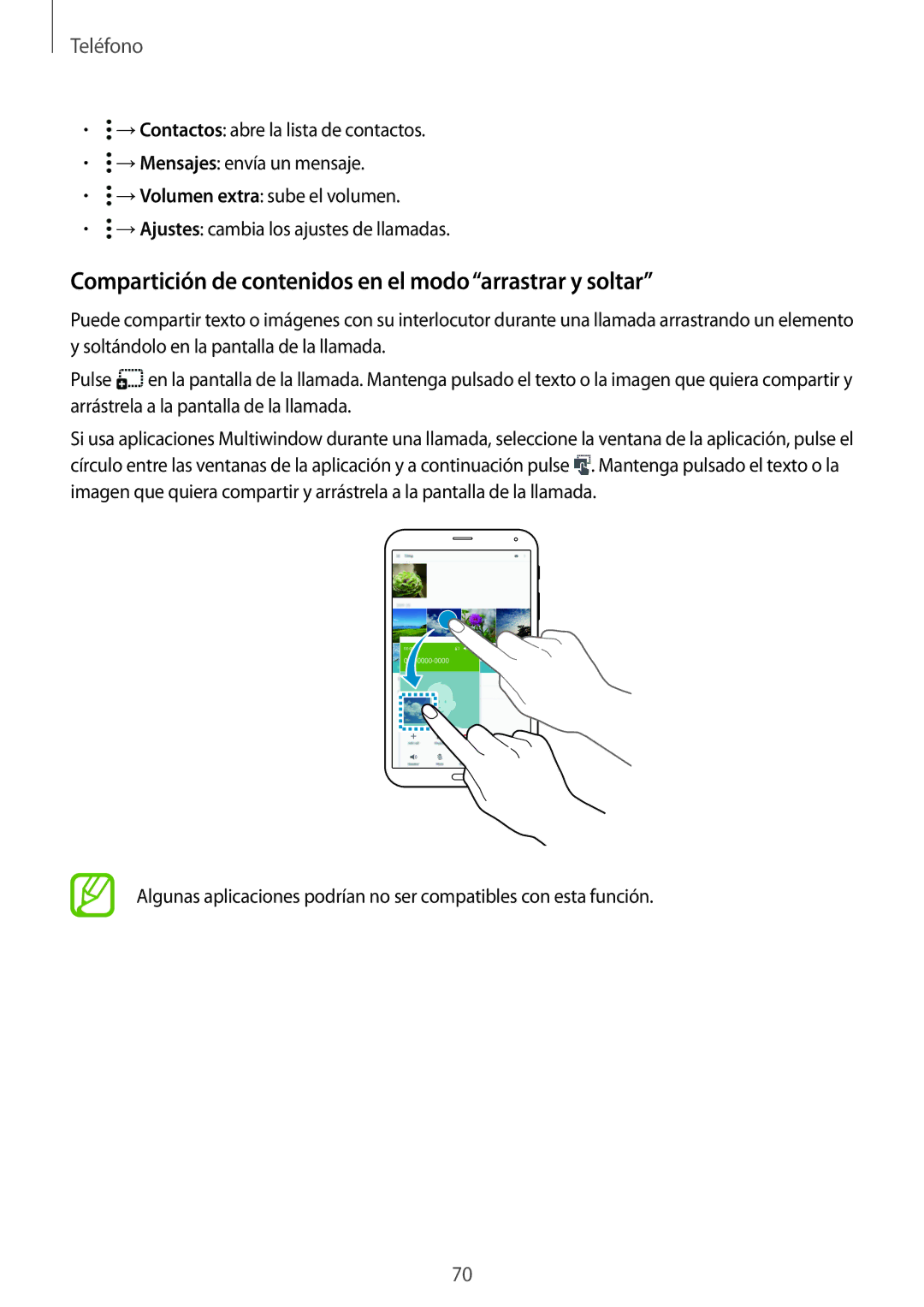 Samsung SM-T705NZWAPHE, SM-T705NZWATPH, SM-T705NTSATPH manual Compartición de contenidos en el modo arrastrar y soltar 