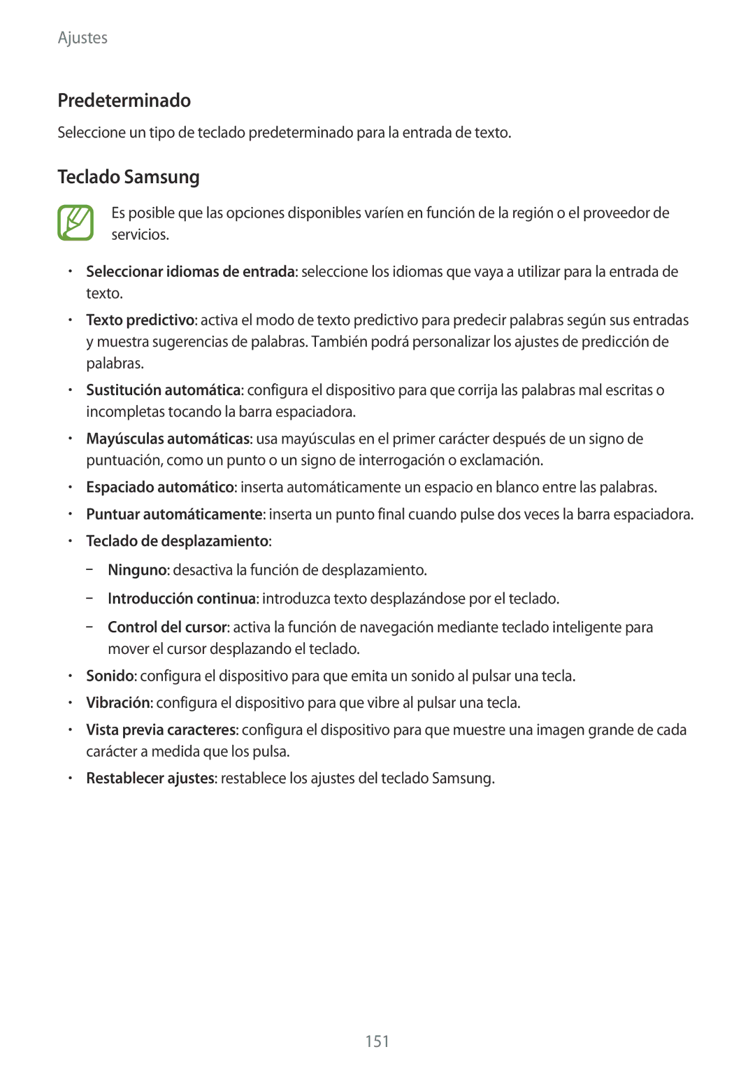 Samsung SM-T805NTSAXEC, SM-T705NZWATPH, SM-T705NTSATPH manual Predeterminado, Teclado Samsung, Teclado de desplazamiento 